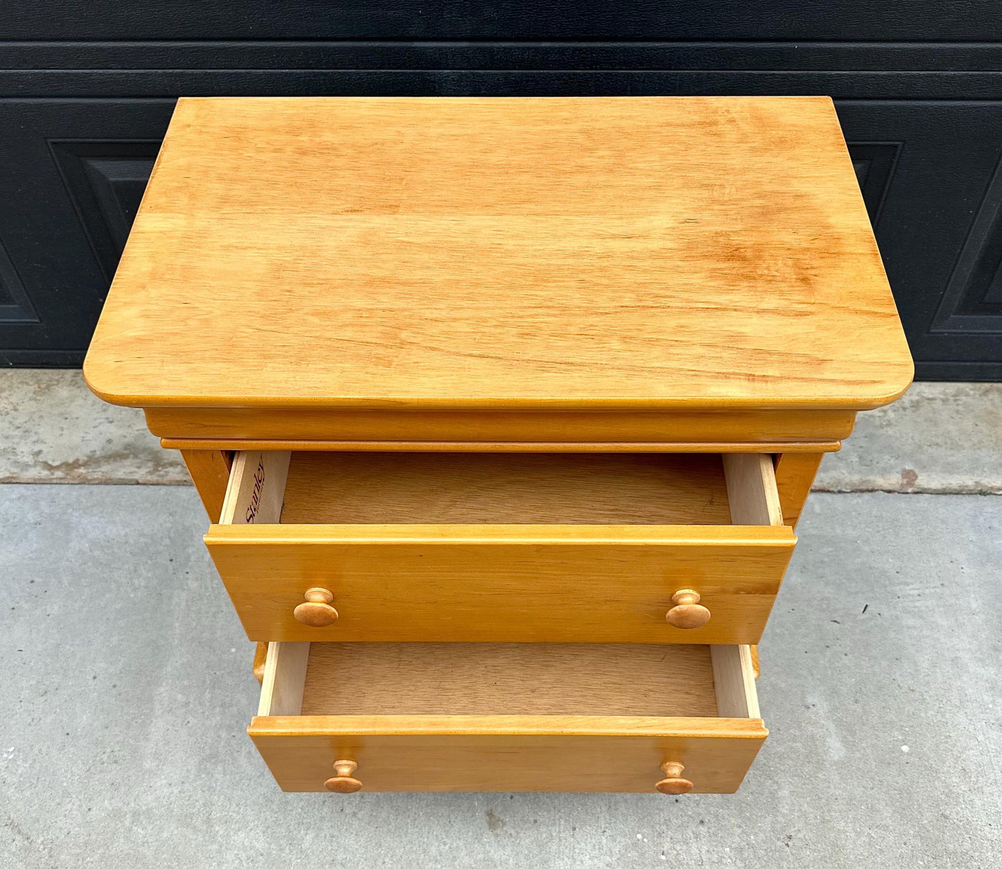 Vintage Late 20th Century Light Wood Turned Knob Storage Nightstand 26" Wide