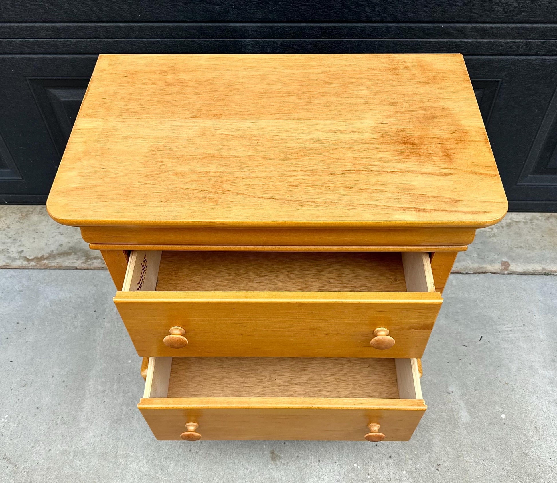 Vintage Late 20th Century Light Wood Turned Knob Storage Nightstand 26" Wide