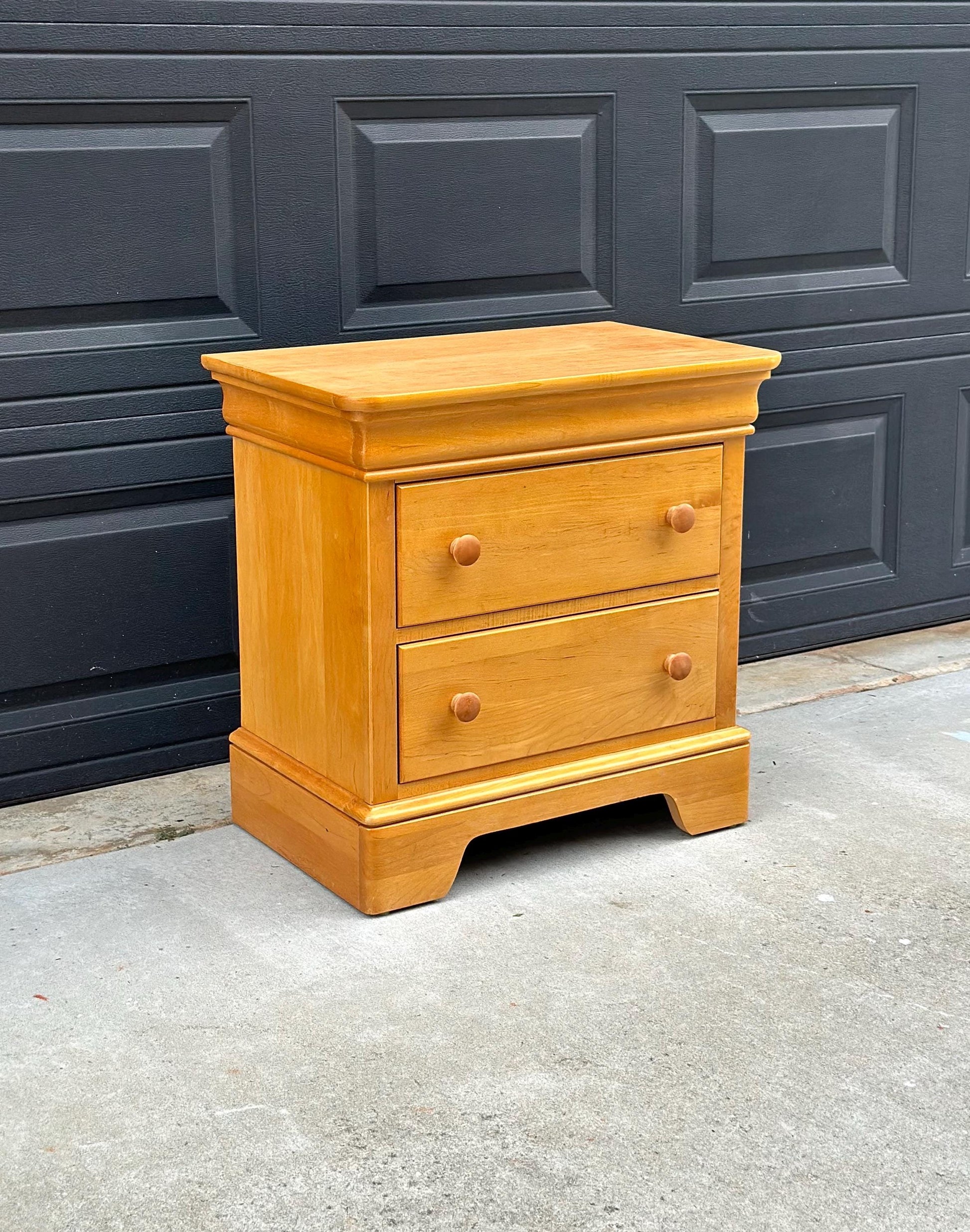 Vintage Late 20th Century Light Wood Turned Knob Storage Nightstand 26" Wide