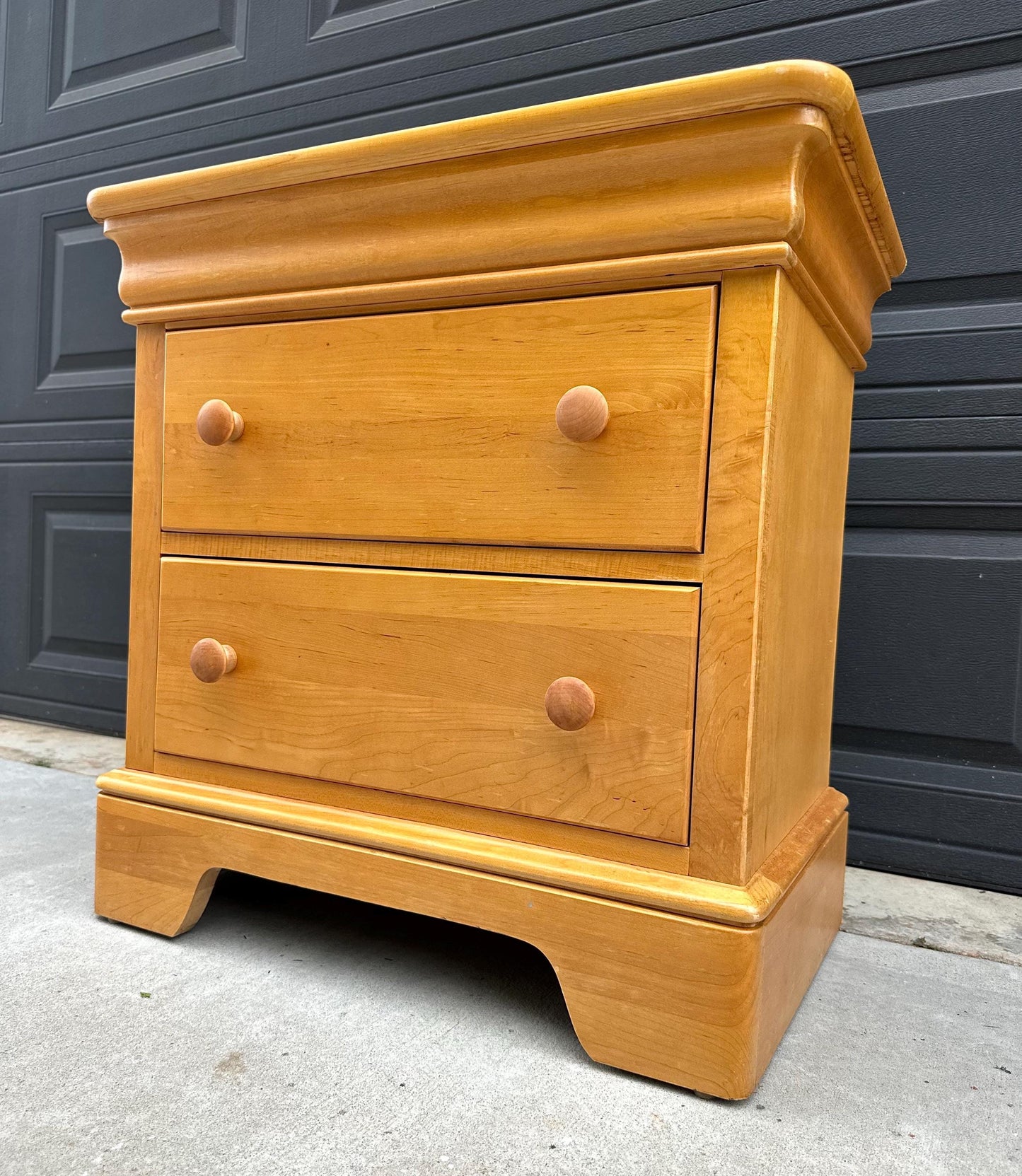 Vintage Late 20th Century Light Wood Turned Knob Storage Nightstand 26" Wide