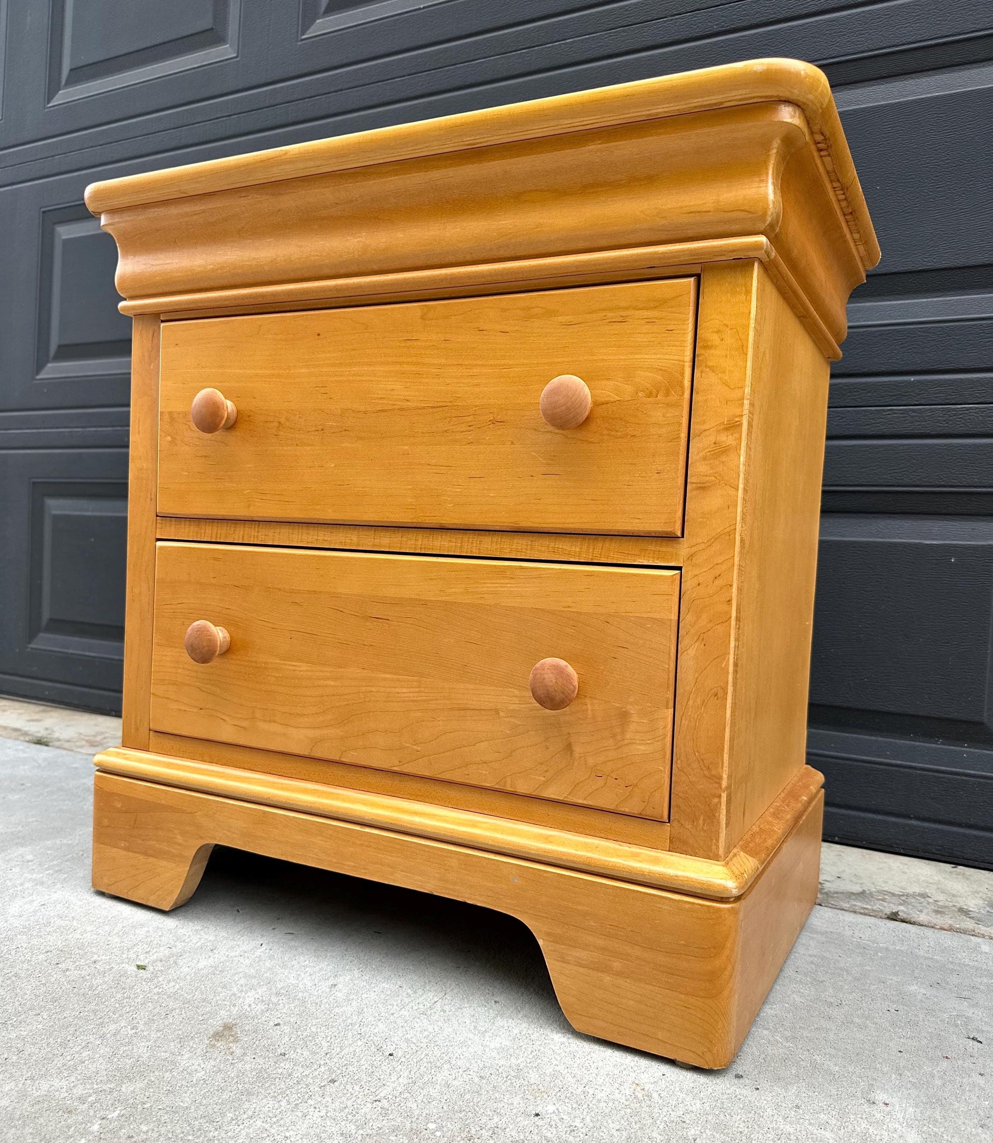 Vintage Late 20th Century Light Wood Turned Knob Storage Nightstand 26" Wide