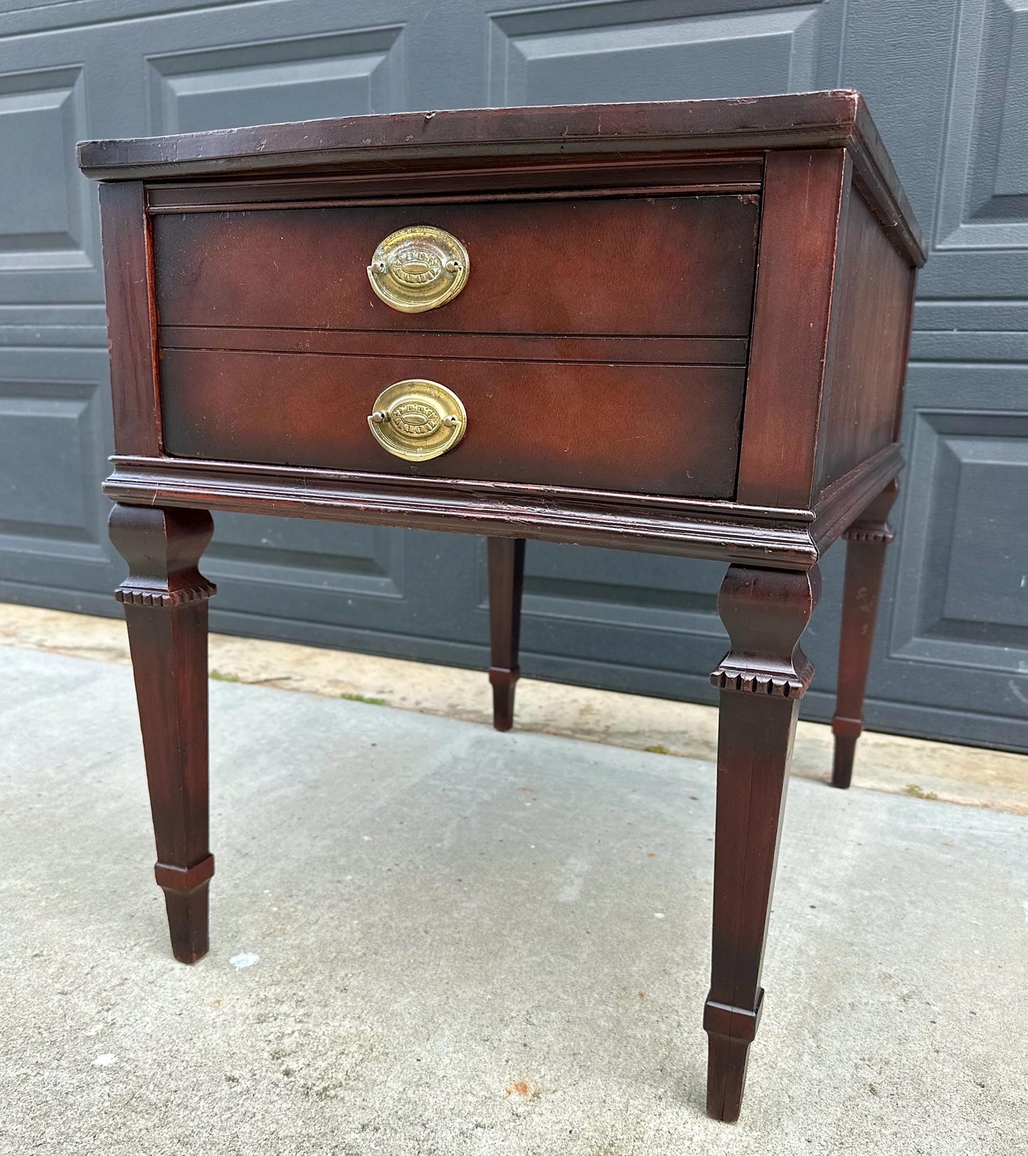 Vintage Mid 20th Century Mahogany & Leather End Table with Drawer Storage 20" Wide