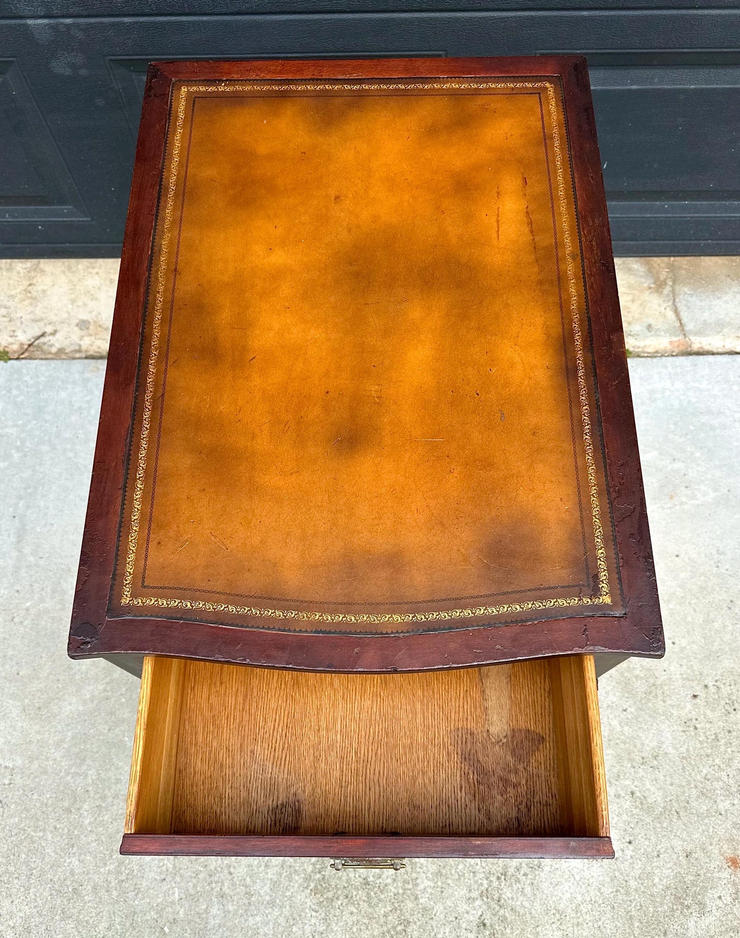 Vintage Mid 20th Century Mahogany & Leather End Table with Drawer Storage 20" Wide