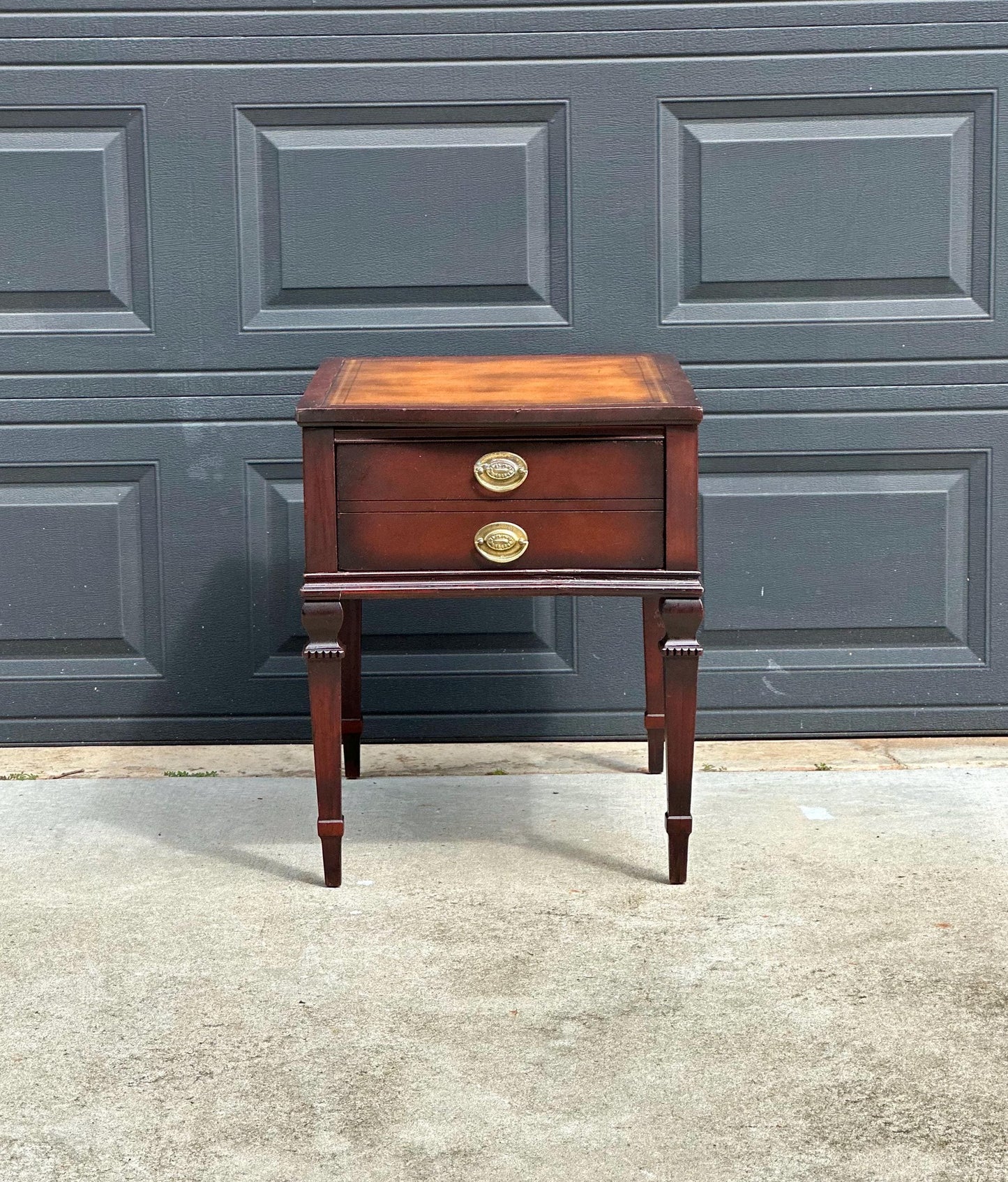 Vintage Mid 20th Century Mahogany & Leather End Table with Drawer Storage 20" Wide