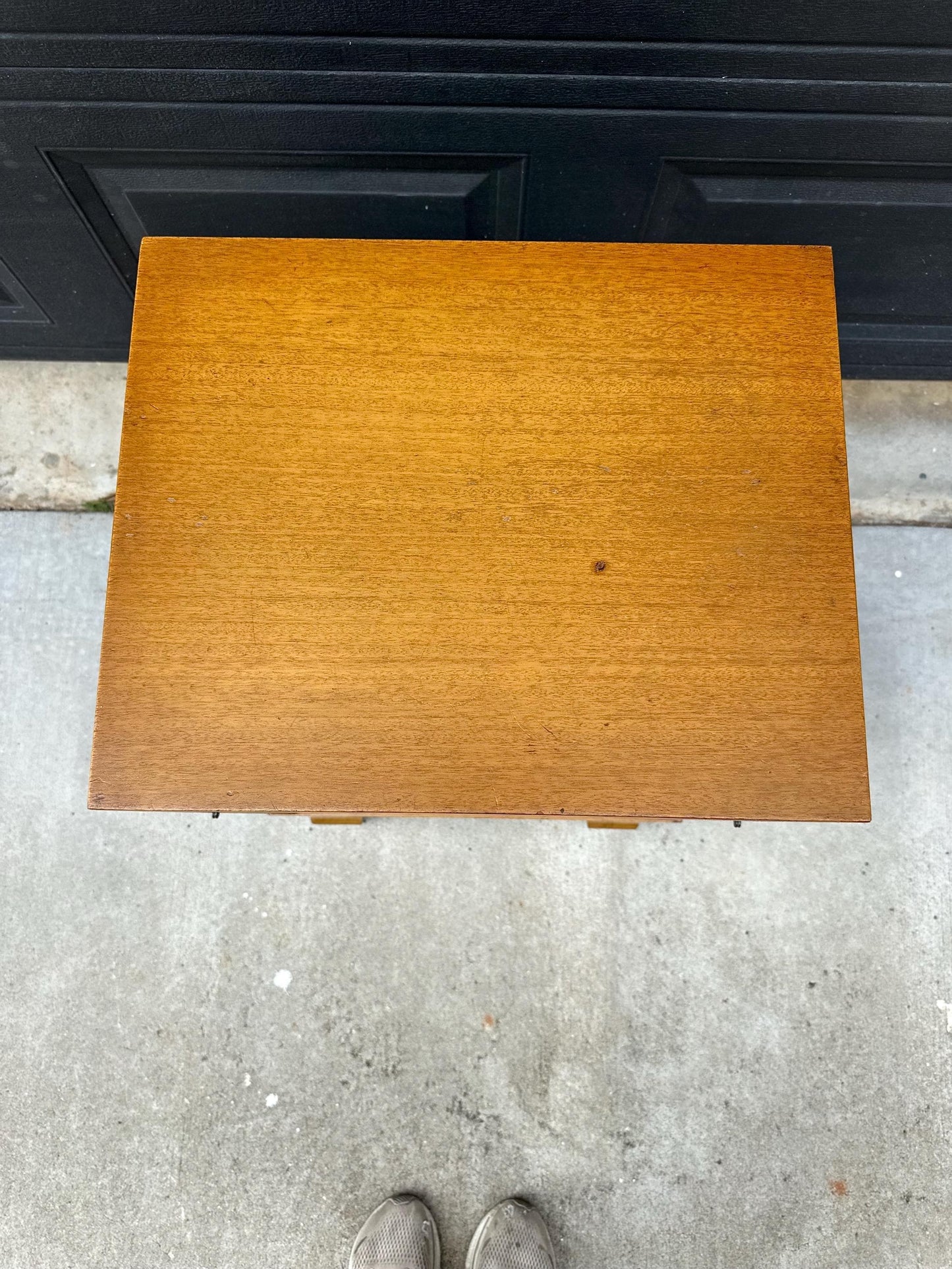 Vintage Authentic Mid Century Honey Maple & Woven Cane Pull Up Tray Bedside Chest with Enclosed Shelving 20" Wide