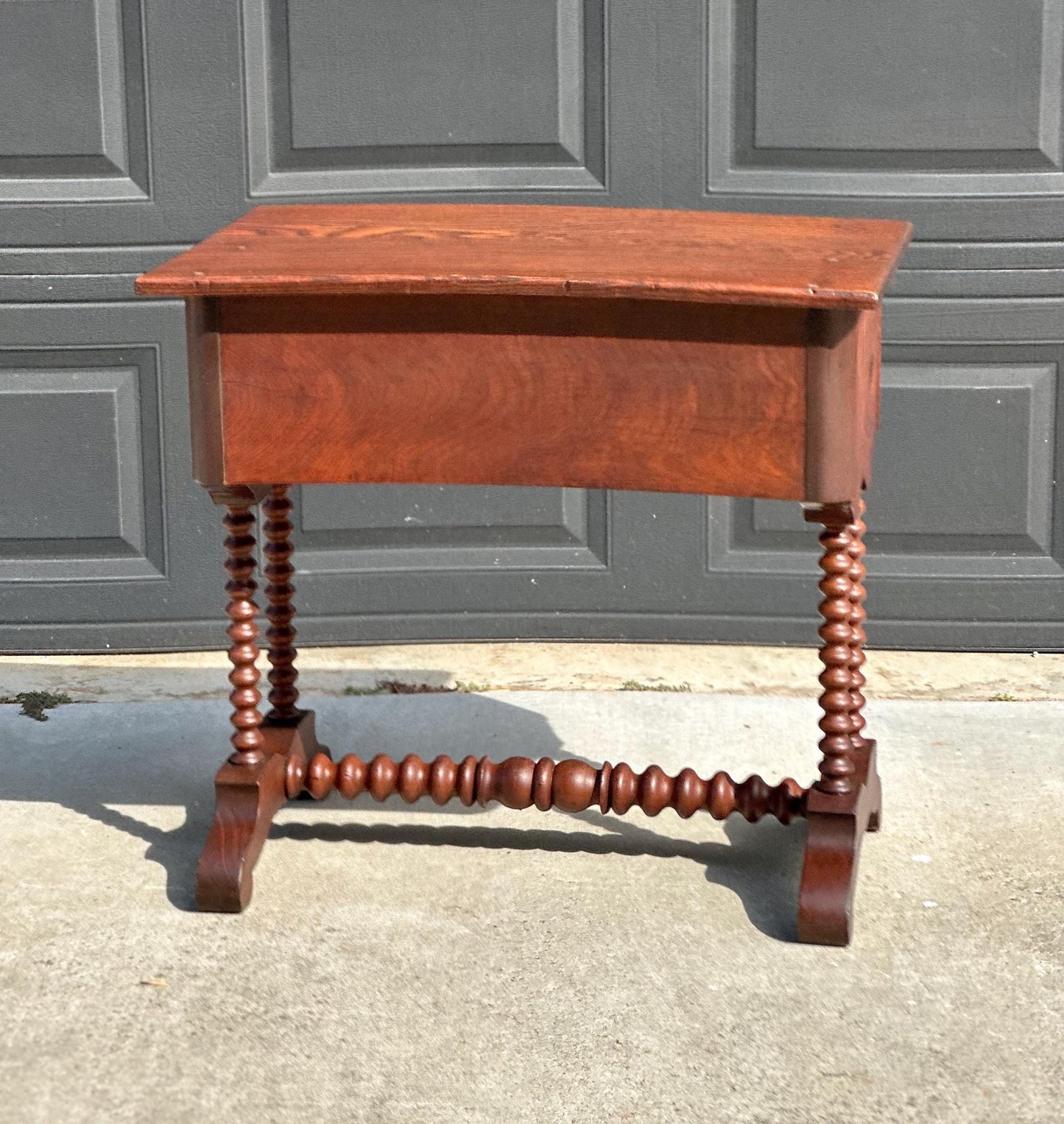Antique Mid 19th Century Turned Bobbin Leg Two Drawer Walnut Accent Writing Table 30" Wide