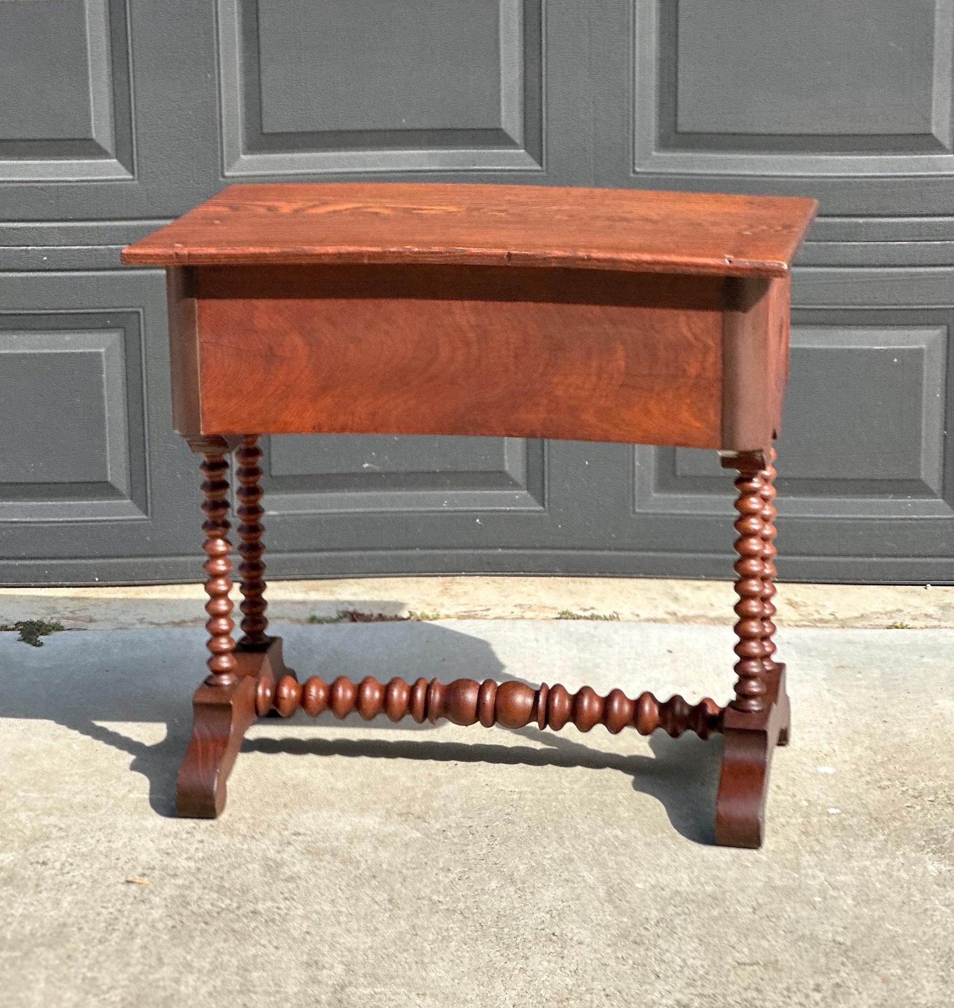 Antique Mid 19th Century Turned Bobbin Leg Two Drawer Walnut Accent Writing Table 30" Wide