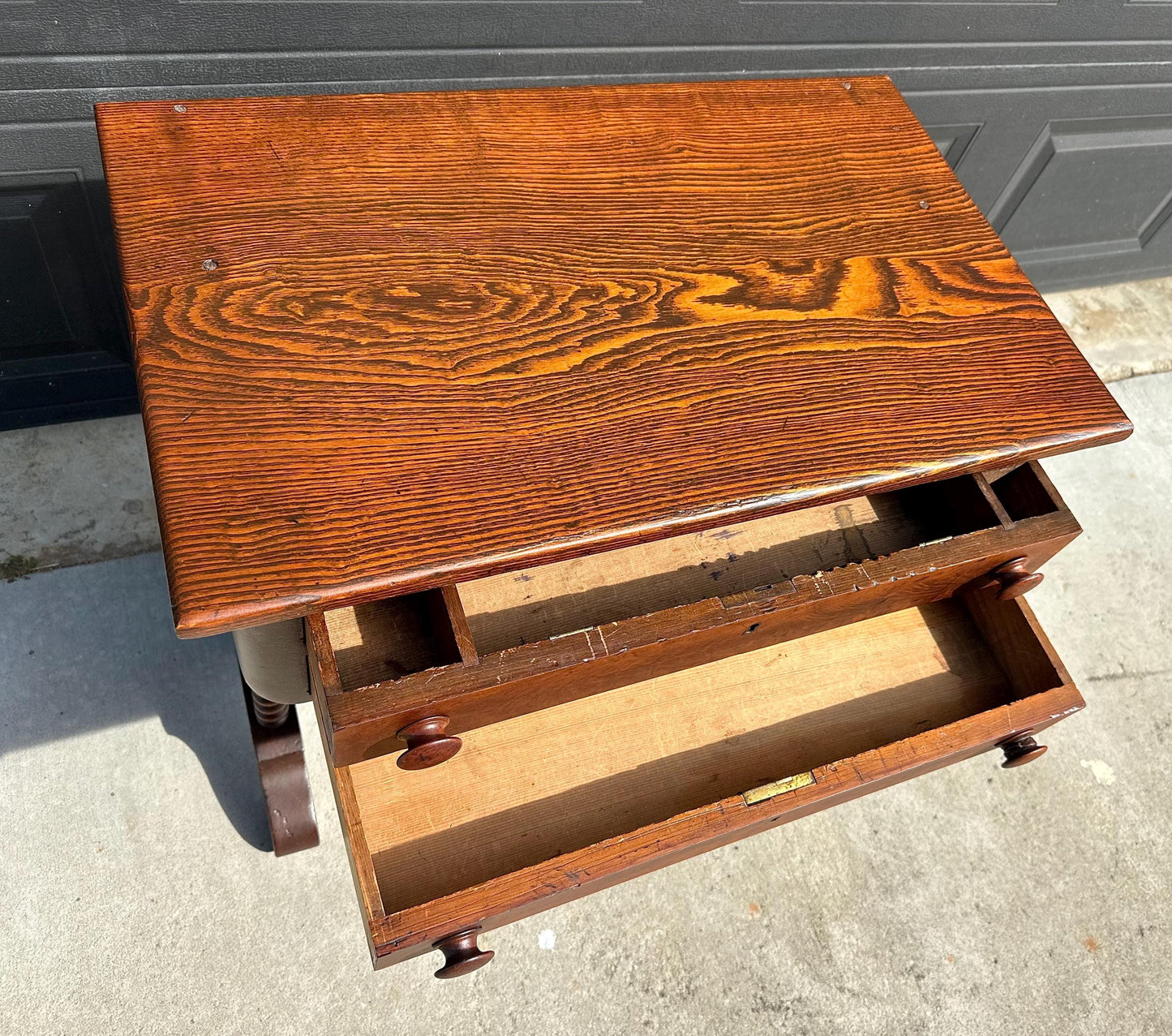 Antique Mid 19th Century Turned Bobbin Leg Two Drawer Walnut Accent Writing Table 30" Wide