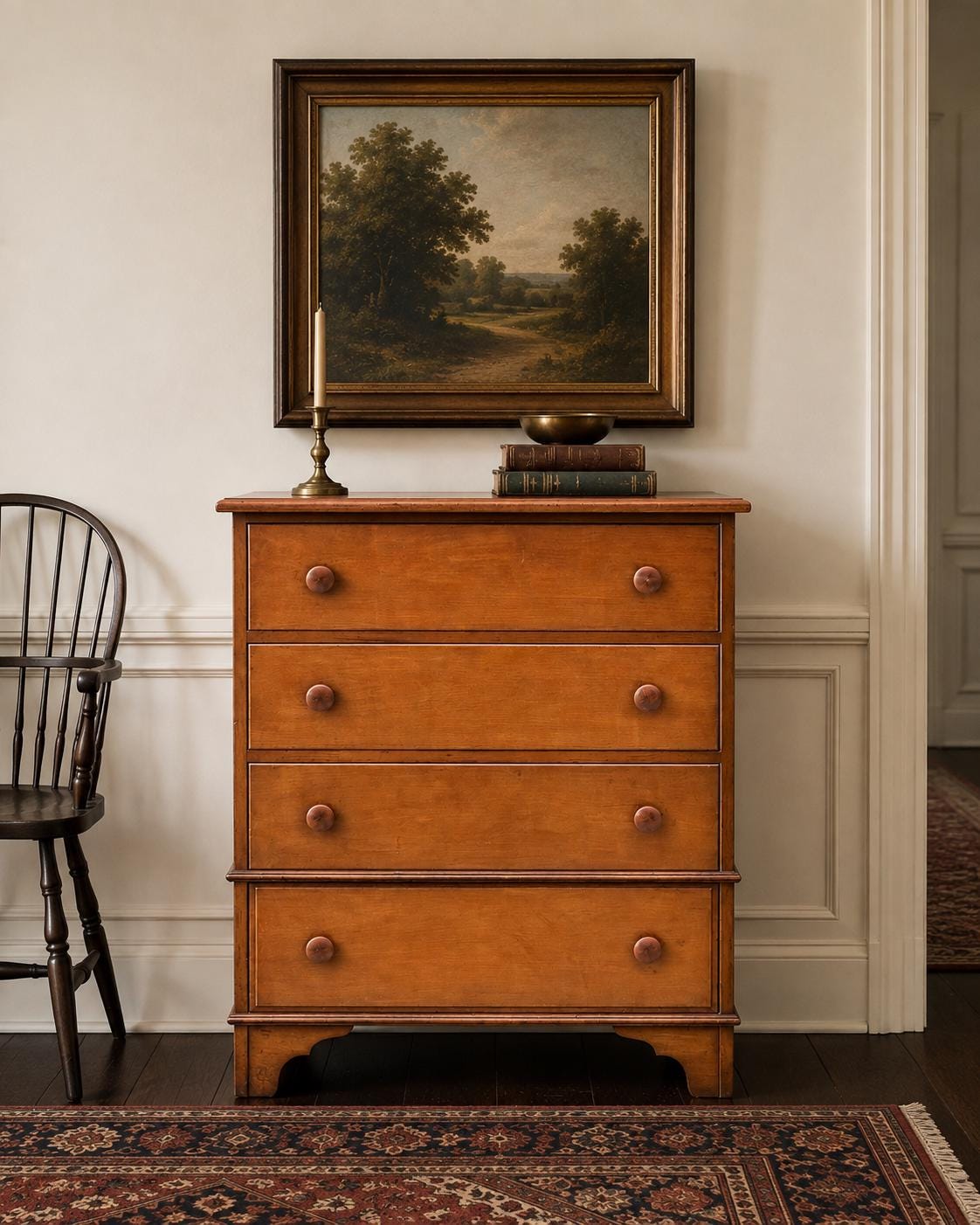 Vintage Mid 20th Century Solid Wood Colonial Chest of Drawers 34" Wide