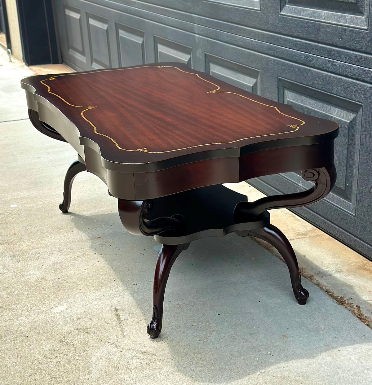 Vintage Early 20th Century Mahogany Serpentine Open Shelf Chippendale Coffee Table