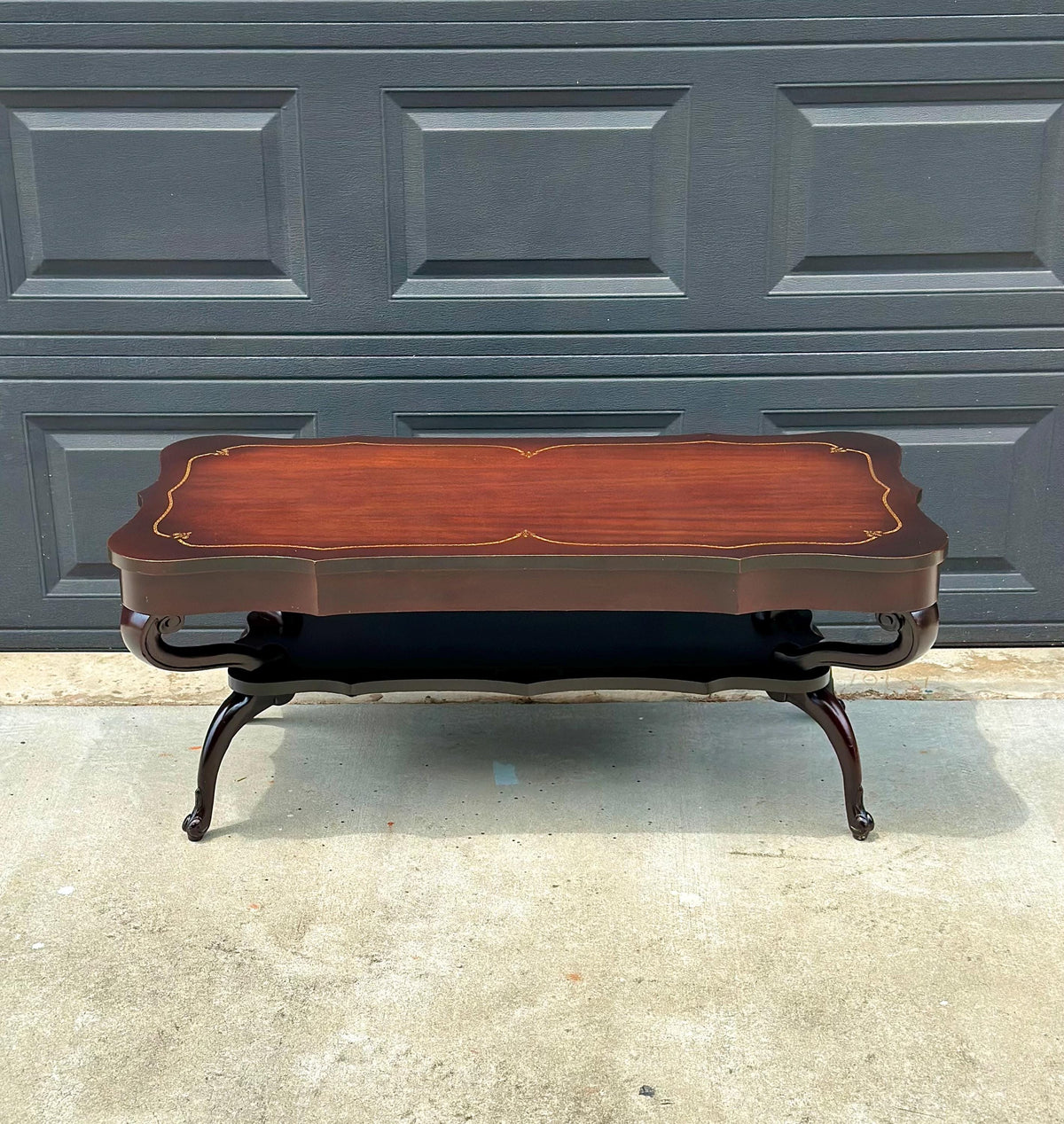 Vintage Early 20th Century Mahogany Serpentine Open Shelf Chippendale Coffee Table