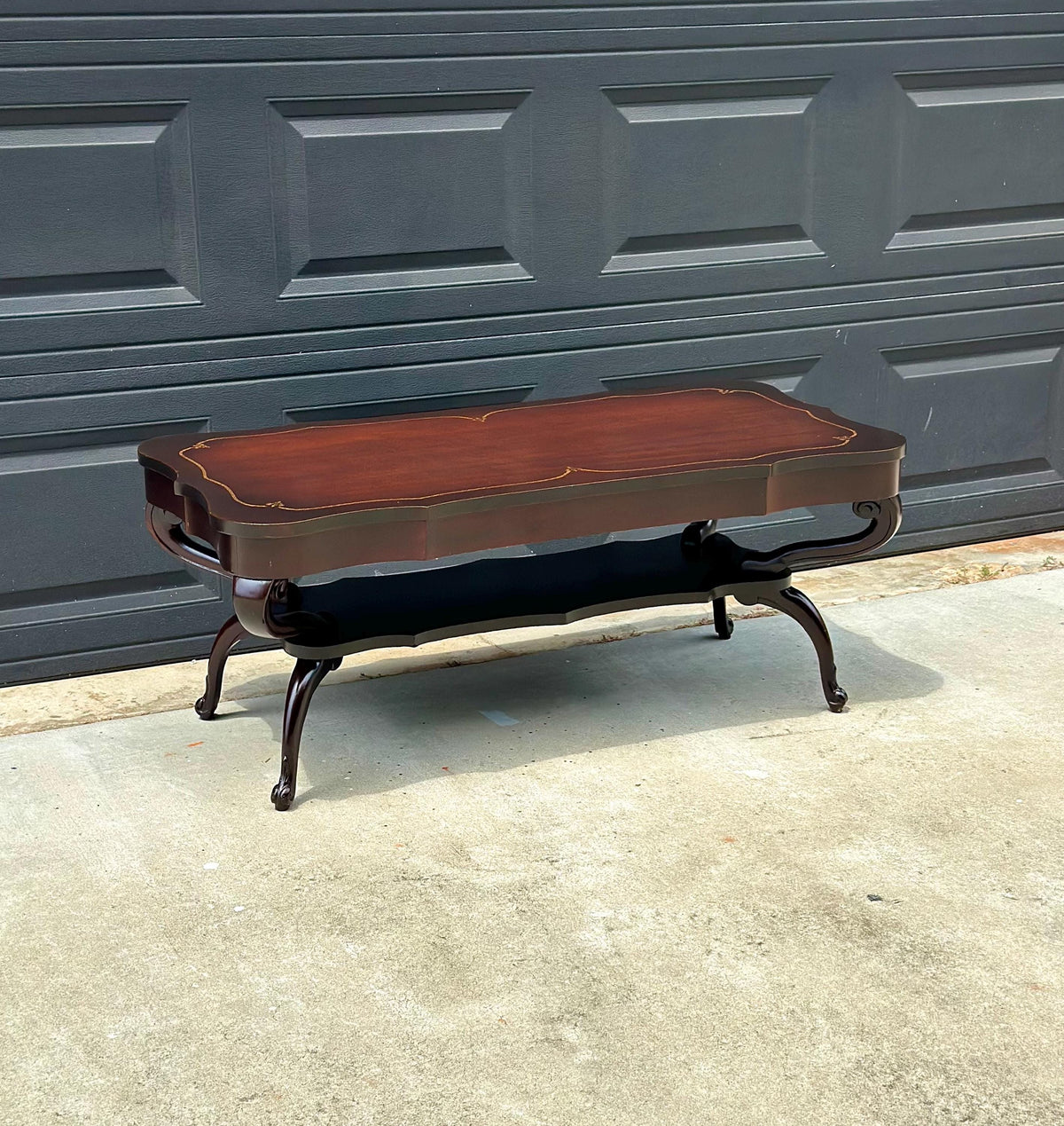 Vintage Early 20th Century Mahogany Serpentine Open Shelf Chippendale Coffee Table