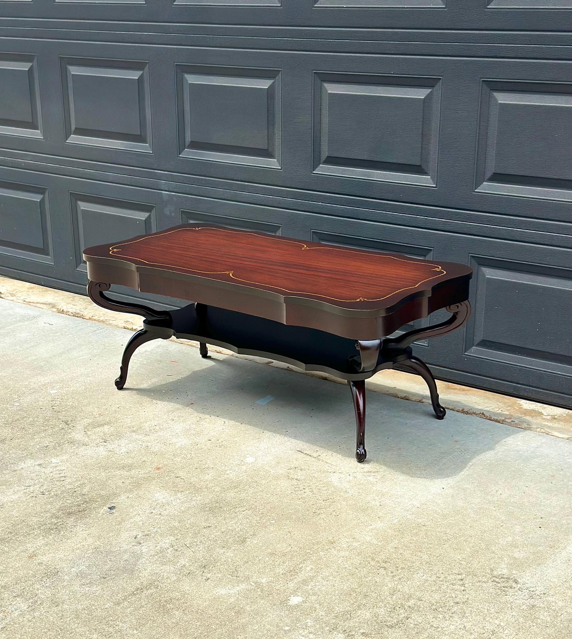 Vintage Early 20th Century Mahogany Serpentine Open Shelf Chippendale Coffee Table