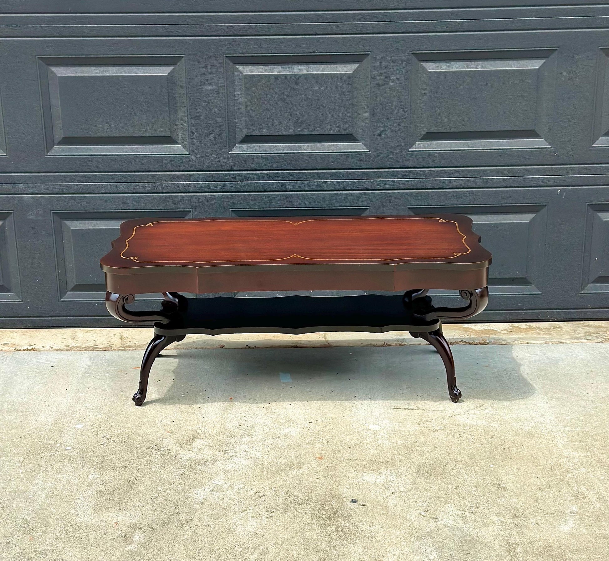 Vintage Early 20th Century Mahogany Serpentine Open Shelf Chippendale Coffee Table