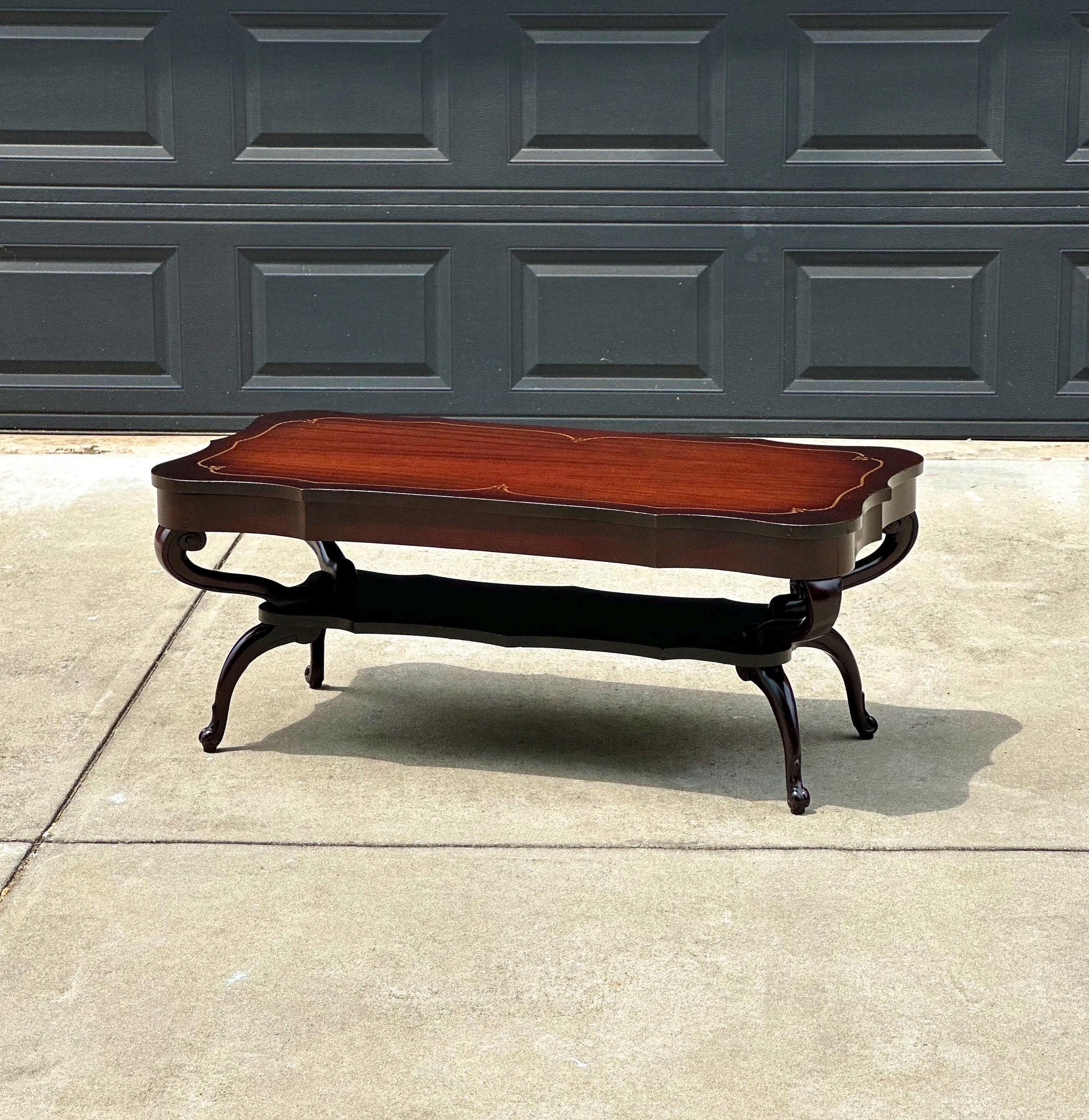 Vintage Early 20th Century Mahogany Serpentine Open Shelf Chippendale Coffee Table