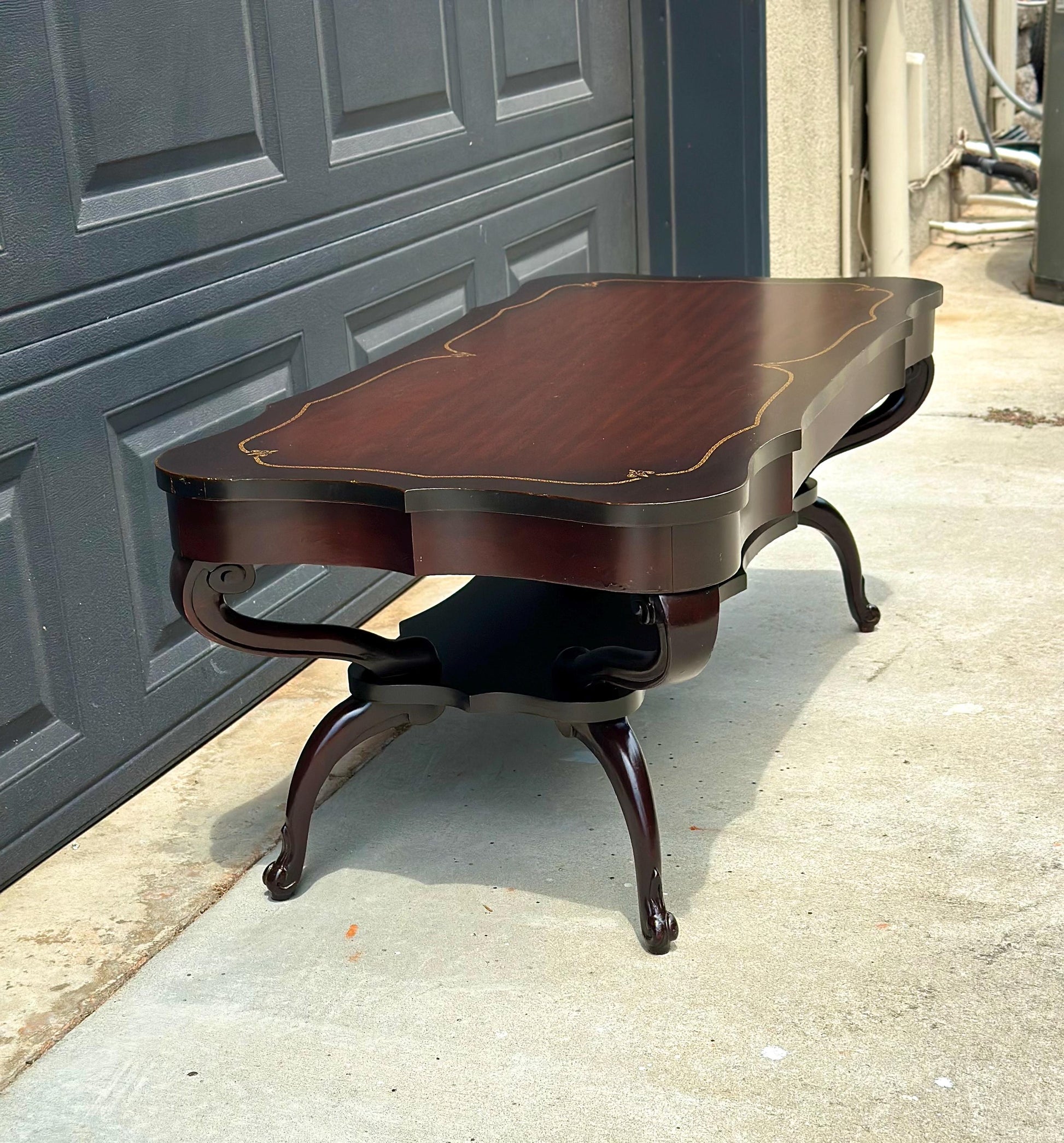 Vintage Early 20th Century Mahogany Serpentine Open Shelf Chippendale Coffee Table