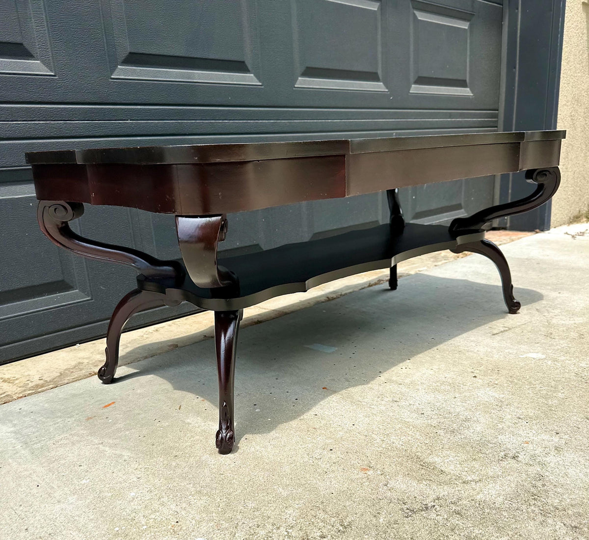 Vintage Early 20th Century Mahogany Serpentine Open Shelf Chippendale Coffee Table