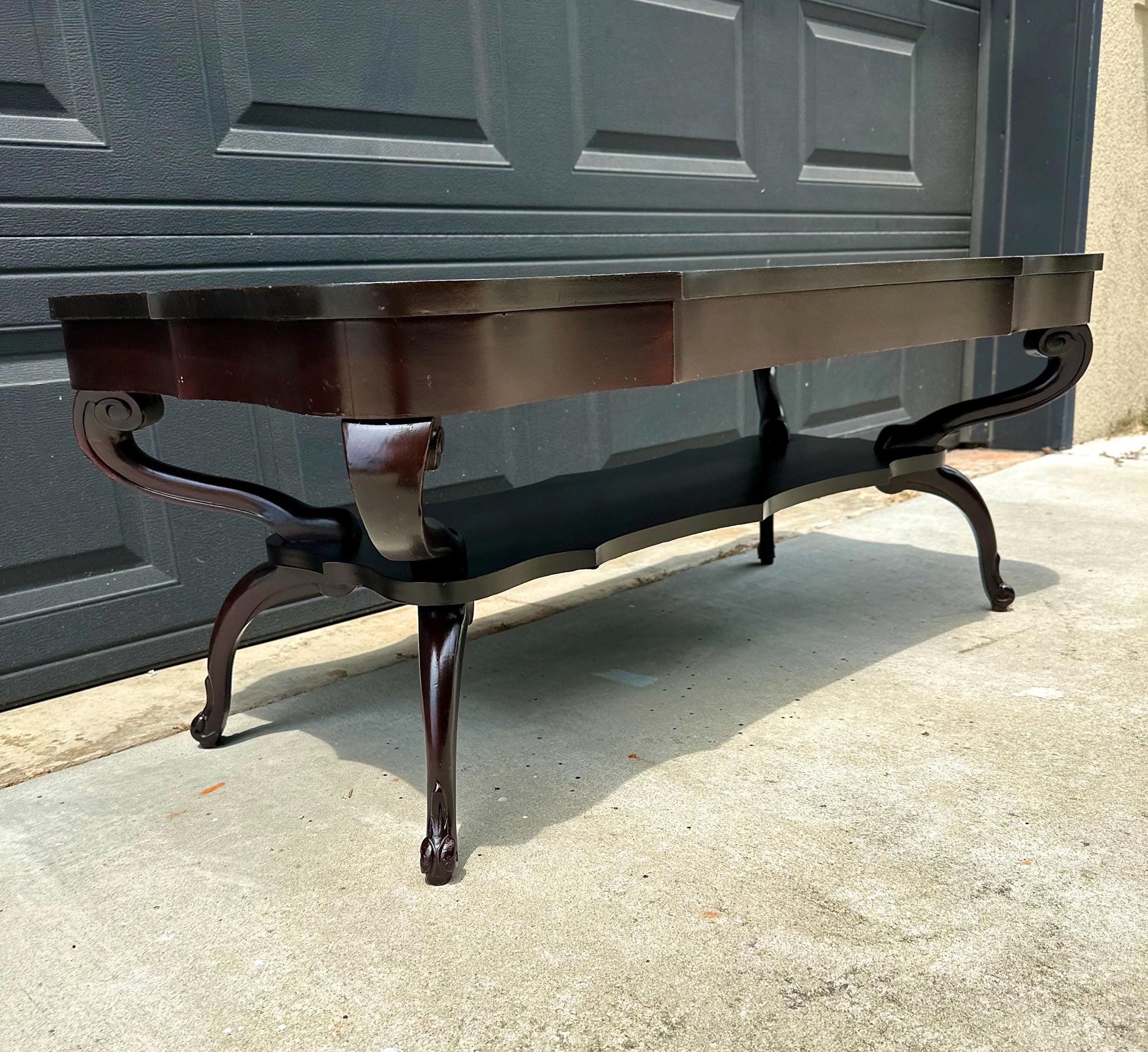 Vintage Early 20th Century Mahogany Serpentine Open Shelf Chippendale Coffee Table