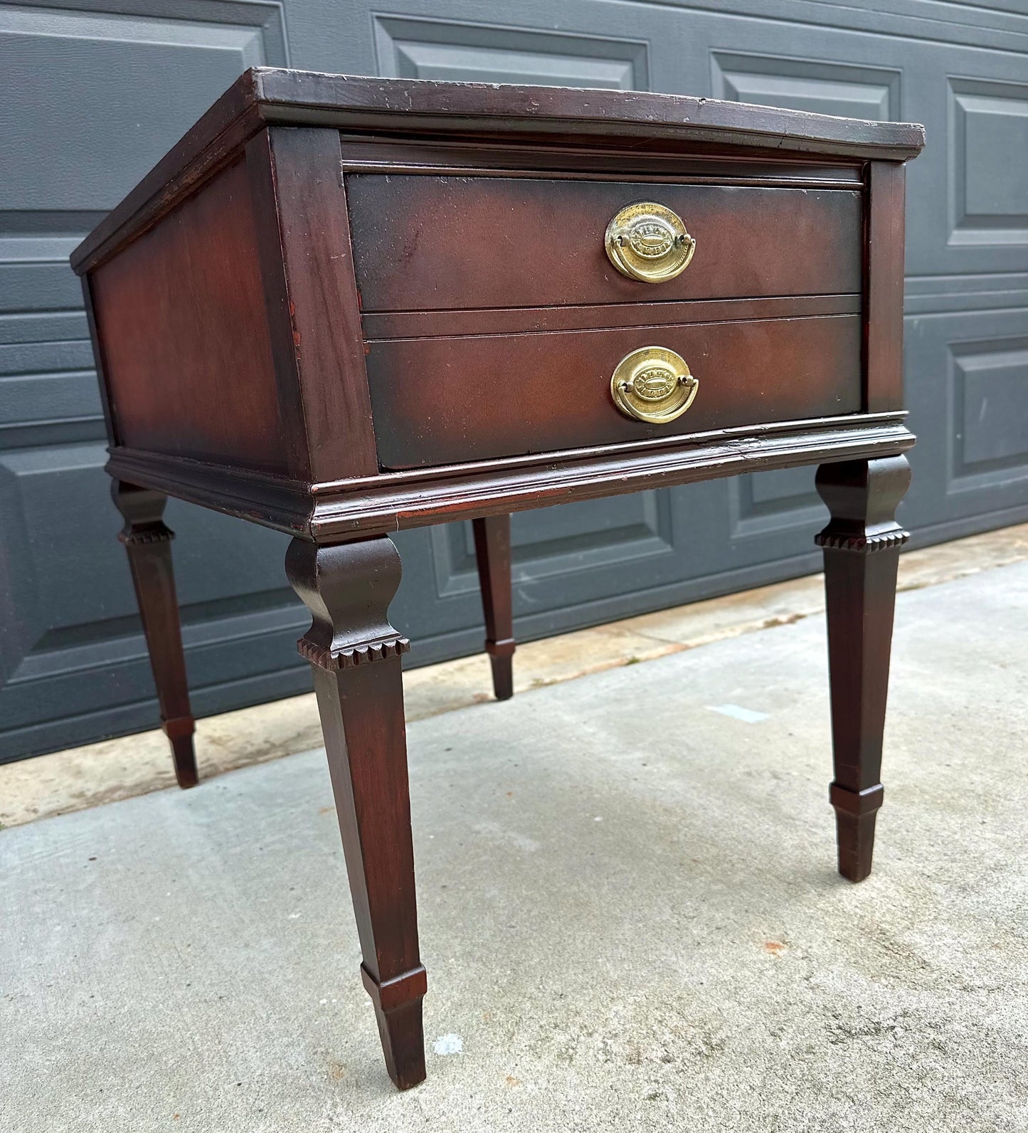 Vintage Mid 20th Century Mahogany & Leather End Table with Drawer Storage 20" Wide