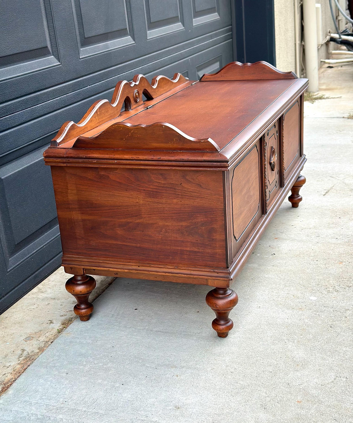 Antique Early 20th Century West Branch Cedar Trunk Lift Top Storage Entry Bench | Raised Wood Chest 45" Wide