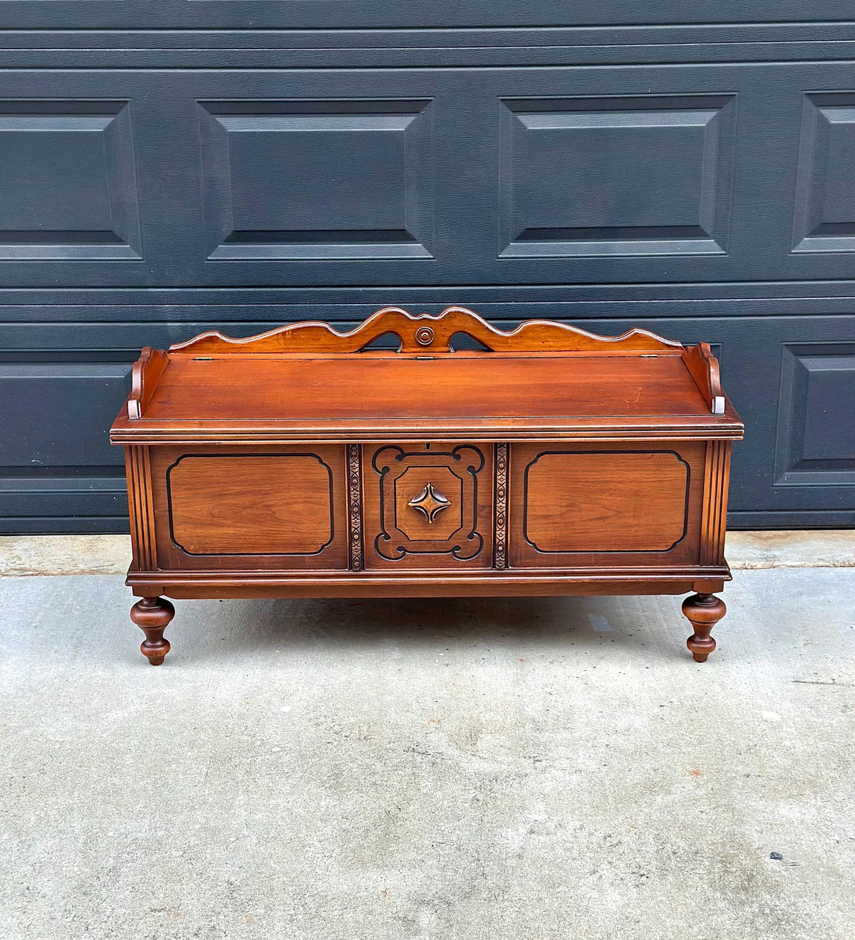 Antique Early 20th Century West Branch Cedar Trunk Lift Top Storage Entry Bench | Raised Wood Chest 45" Wide