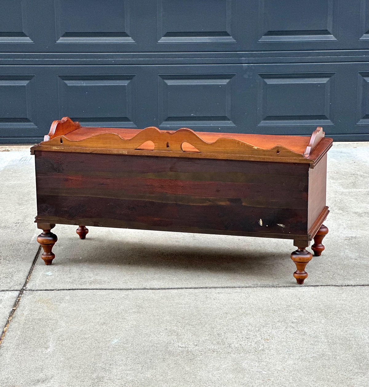 Antique Early 20th Century West Branch Cedar Trunk Lift Top Storage Entry Bench | Raised Wood Chest 45" Wide