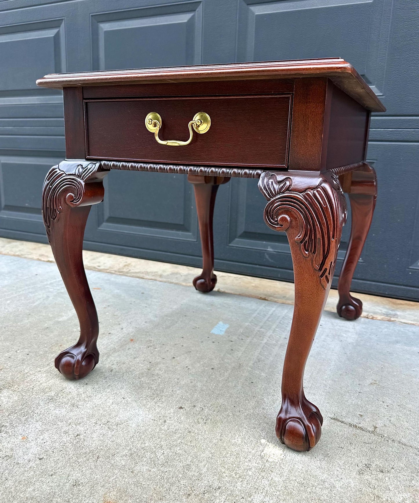 Vintage Late 20th Century Banded Mahogany Wood Chippendale Side Table