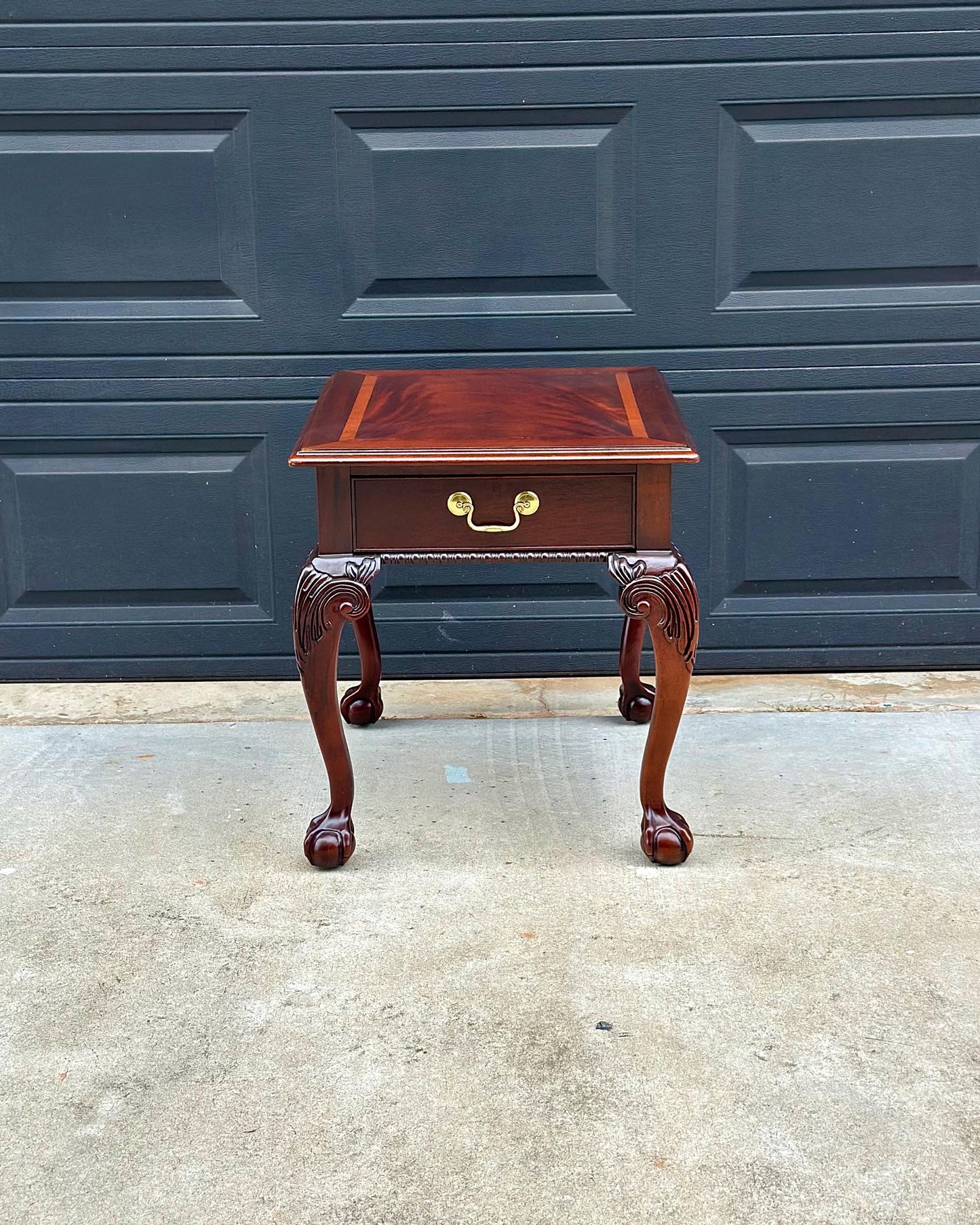 Vintage Late 20th Century Banded Mahogany Wood Chippendale Side Table
