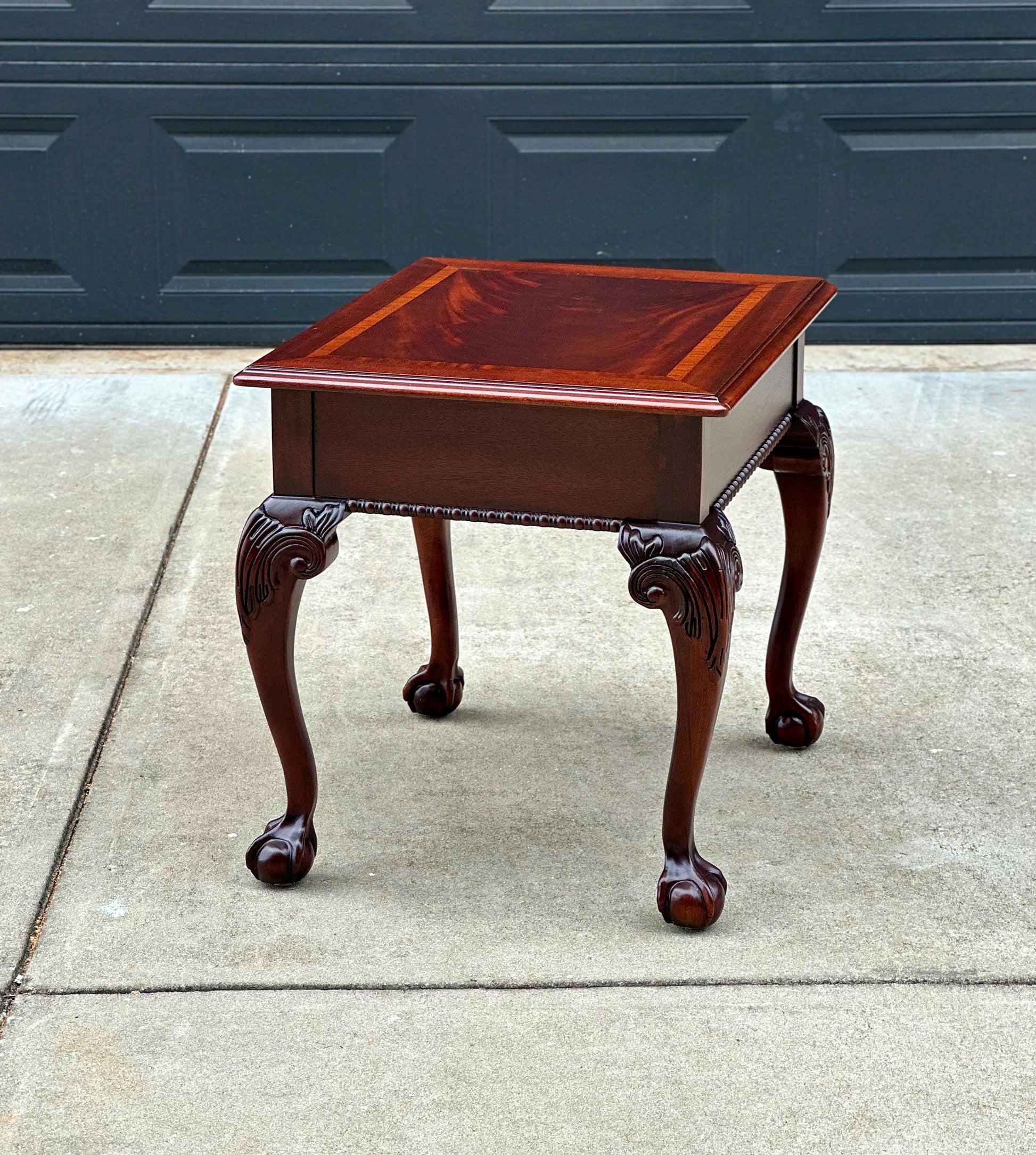 Vintage Late 20th Century Banded Mahogany Wood Chippendale Side Table