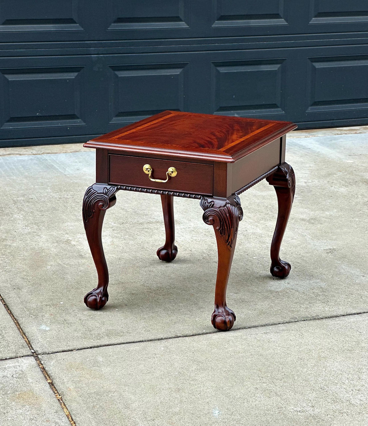 Vintage Late 20th Century Banded Mahogany Wood Chippendale Side Table