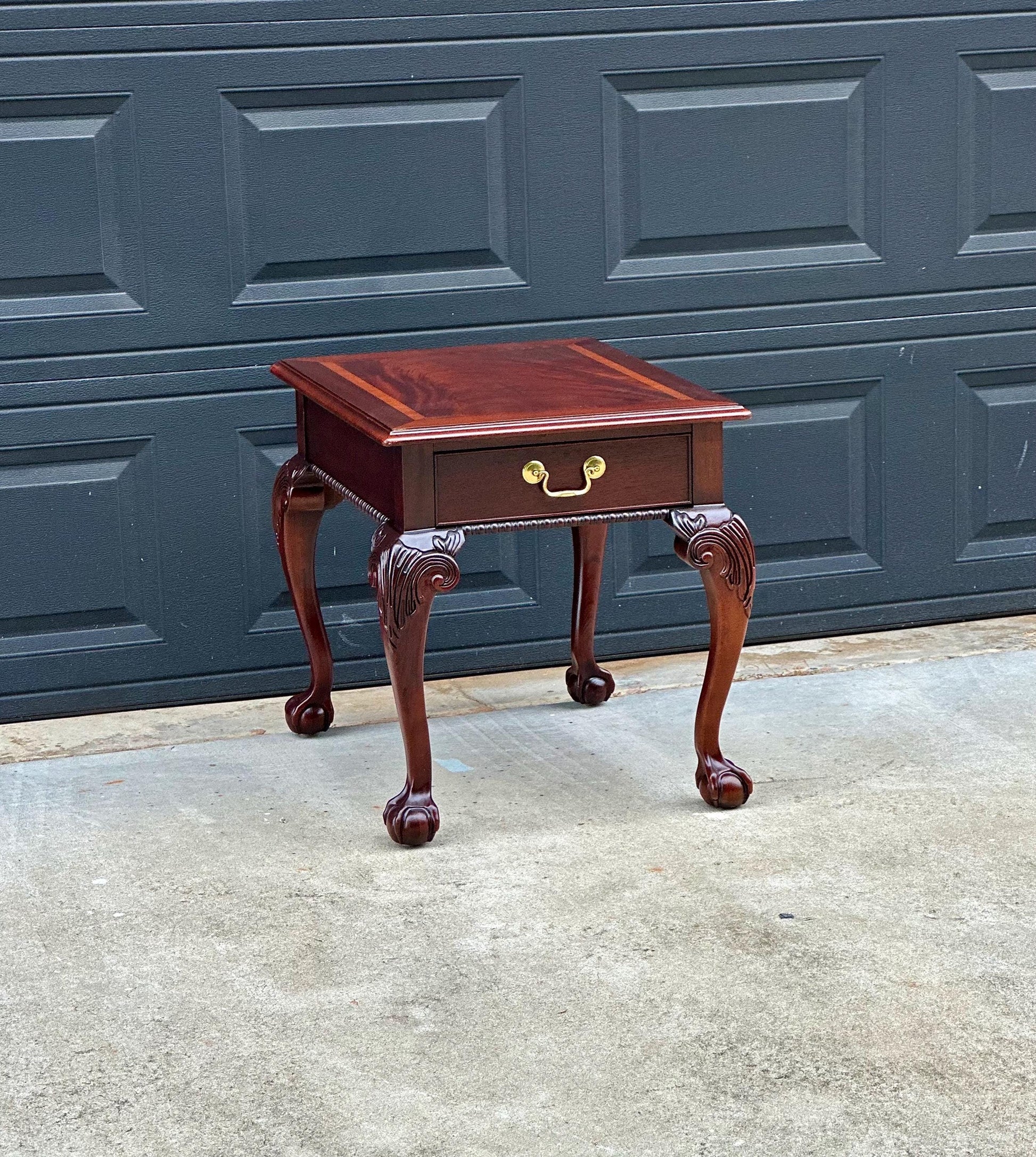 Vintage Late 20th Century Banded Mahogany Wood Chippendale Side Table