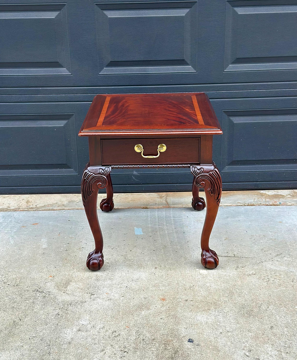 Vintage Late 20th Century Banded Mahogany Wood Chippendale Side Table