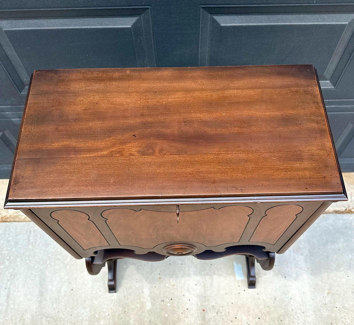 Antique Early 20th Century Secretary Desk with Skeleton Key | Illuminated Drop Front Two Tone Walnut Writing Cabinet & Bookshelf 26.5" Wide