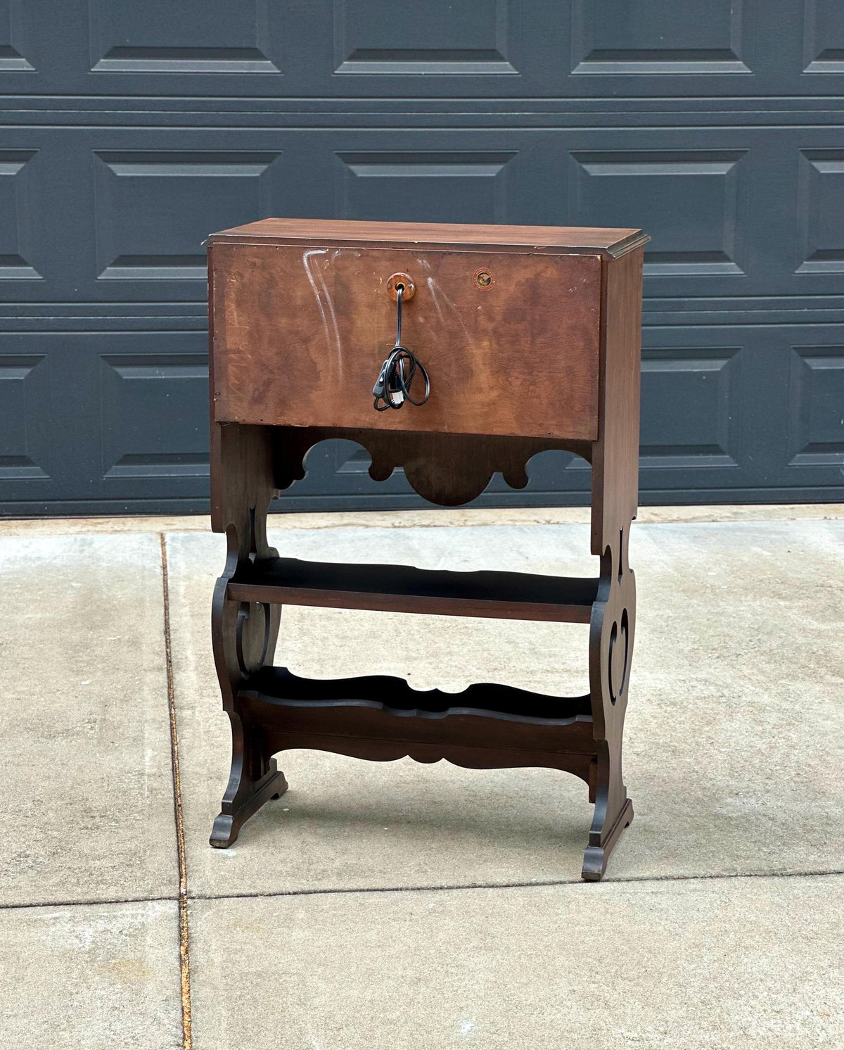 Antique Early 20th Century Secretary Desk with Skeleton Key | Illuminated Drop Front Two Tone Walnut Writing Cabinet & Bookshelf 26.5" Wide