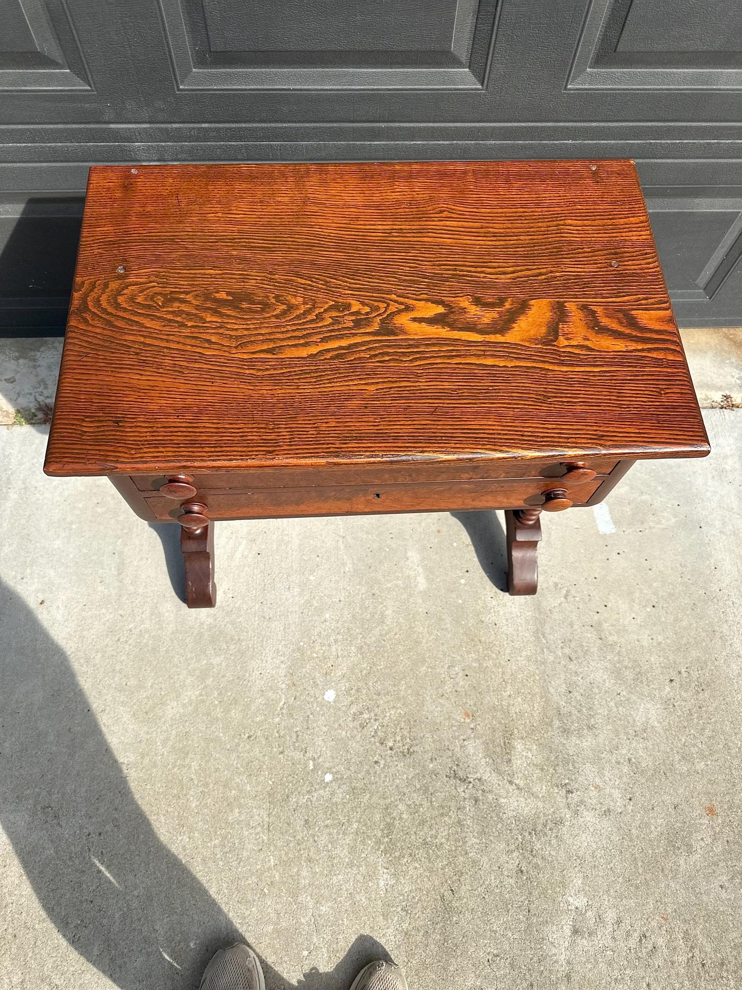 Antique Mid 19th Century Turned Bobbin Leg Two Drawer Walnut Accent Writing Table 30" Wide