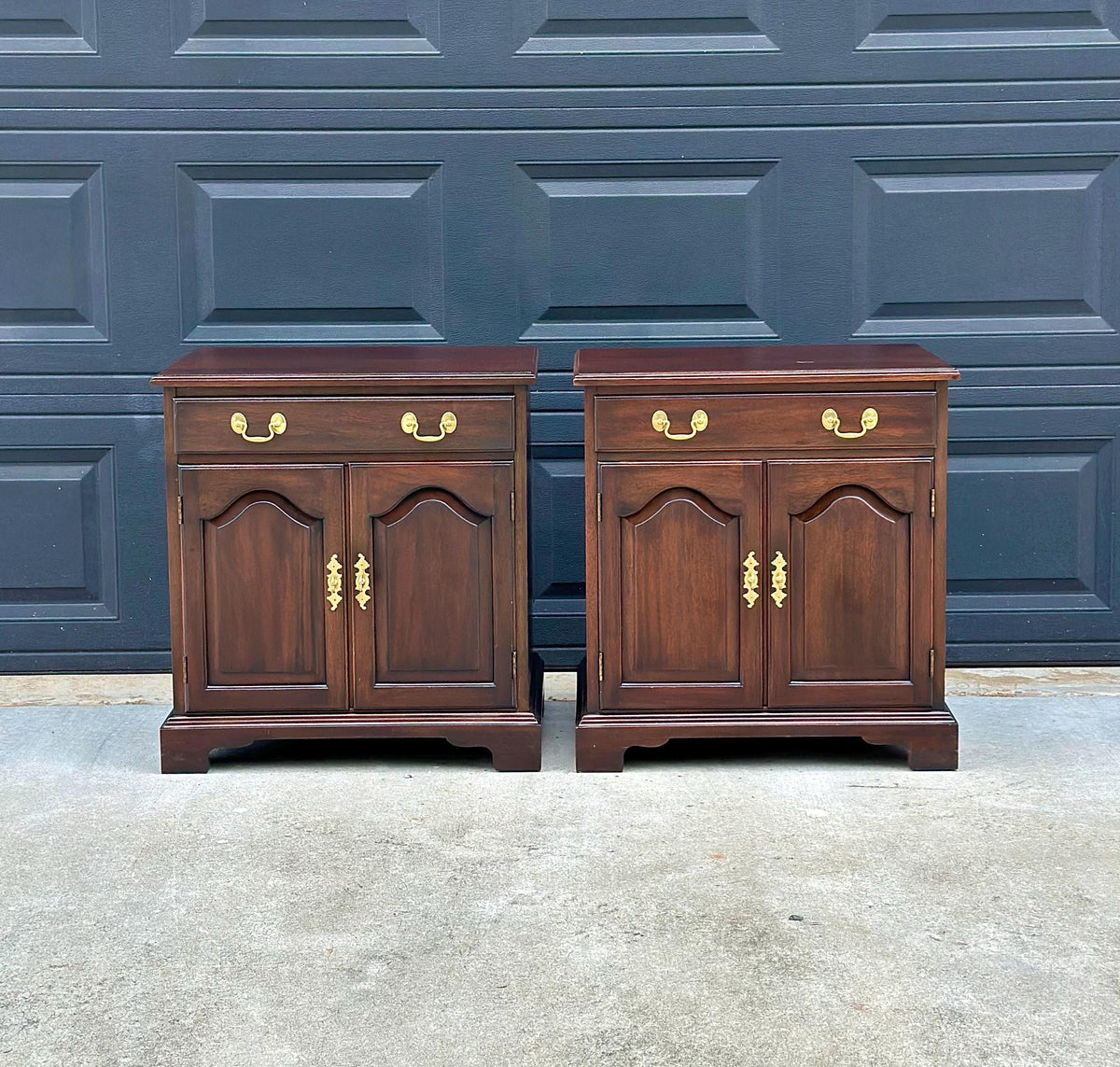 Vintage Late 20th Century Henkel Harris Solid Wood Cabinet Nightstands with Drawer – a Pair