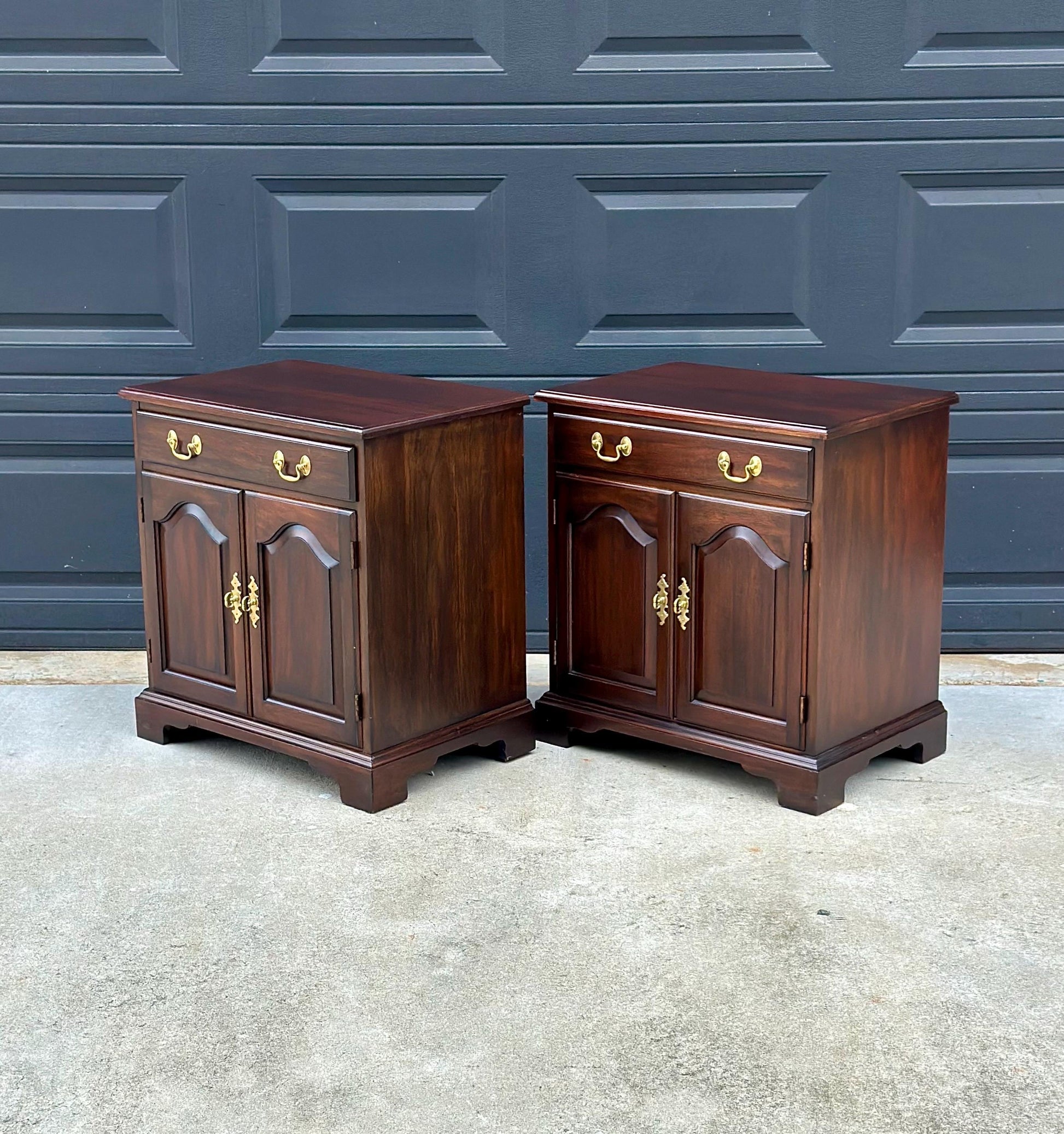 Vintage Late 20th Century Henkel Harris Solid Wood Cabinet Nightstands with Drawer – a Pair