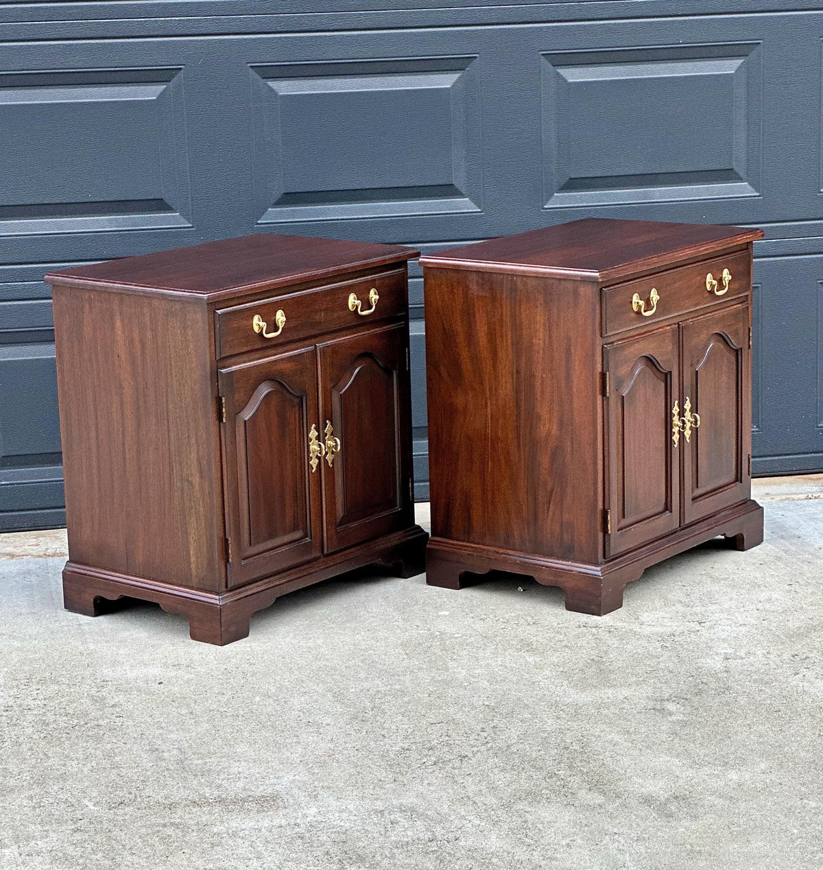 Vintage Late 20th Century Henkel Harris Solid Wood Cabinet Nightstands with Drawer – a Pair