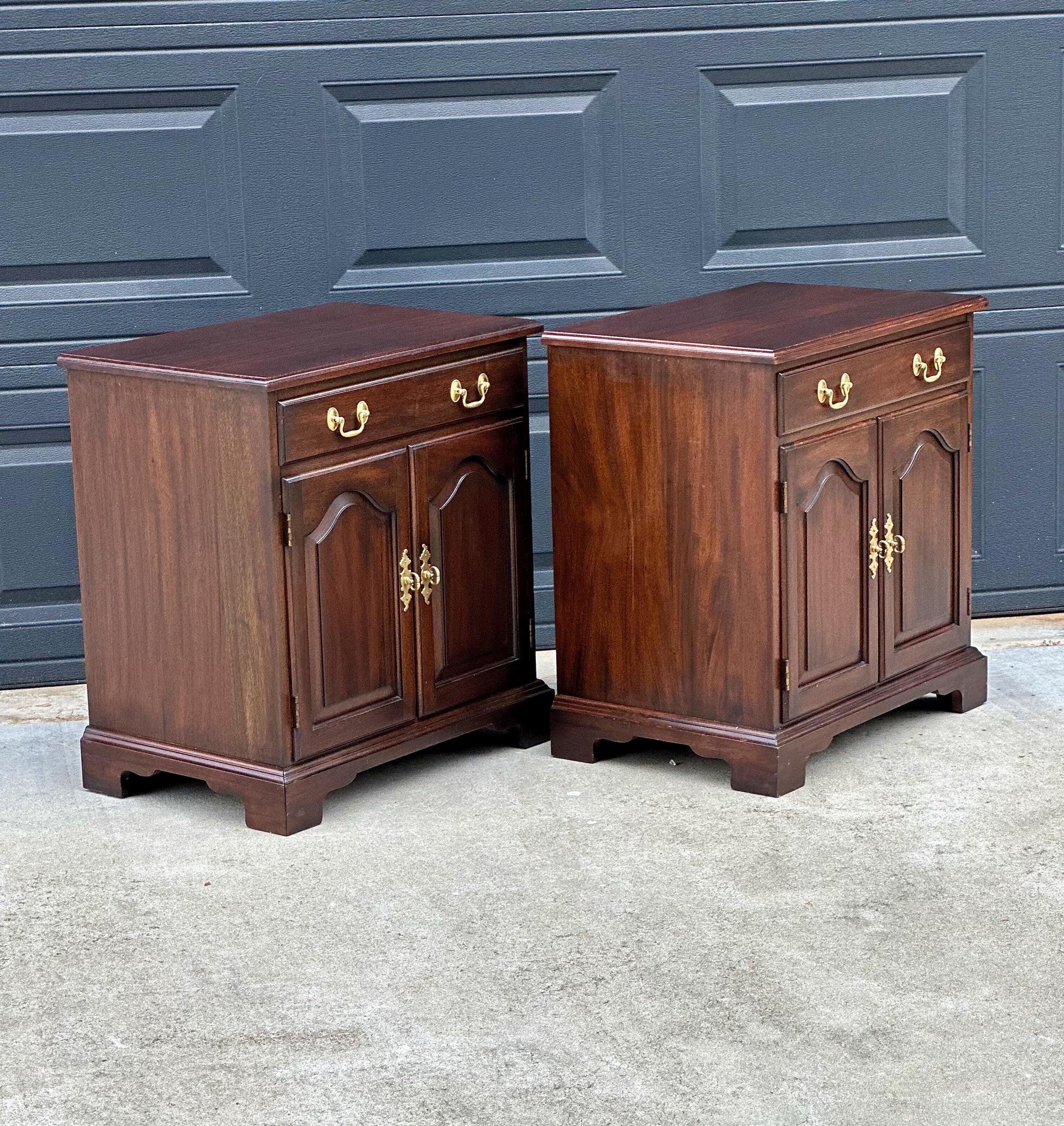 Vintage Late 20th Century Henkel Harris Solid Wood Cabinet Nightstands with Drawer – a Pair