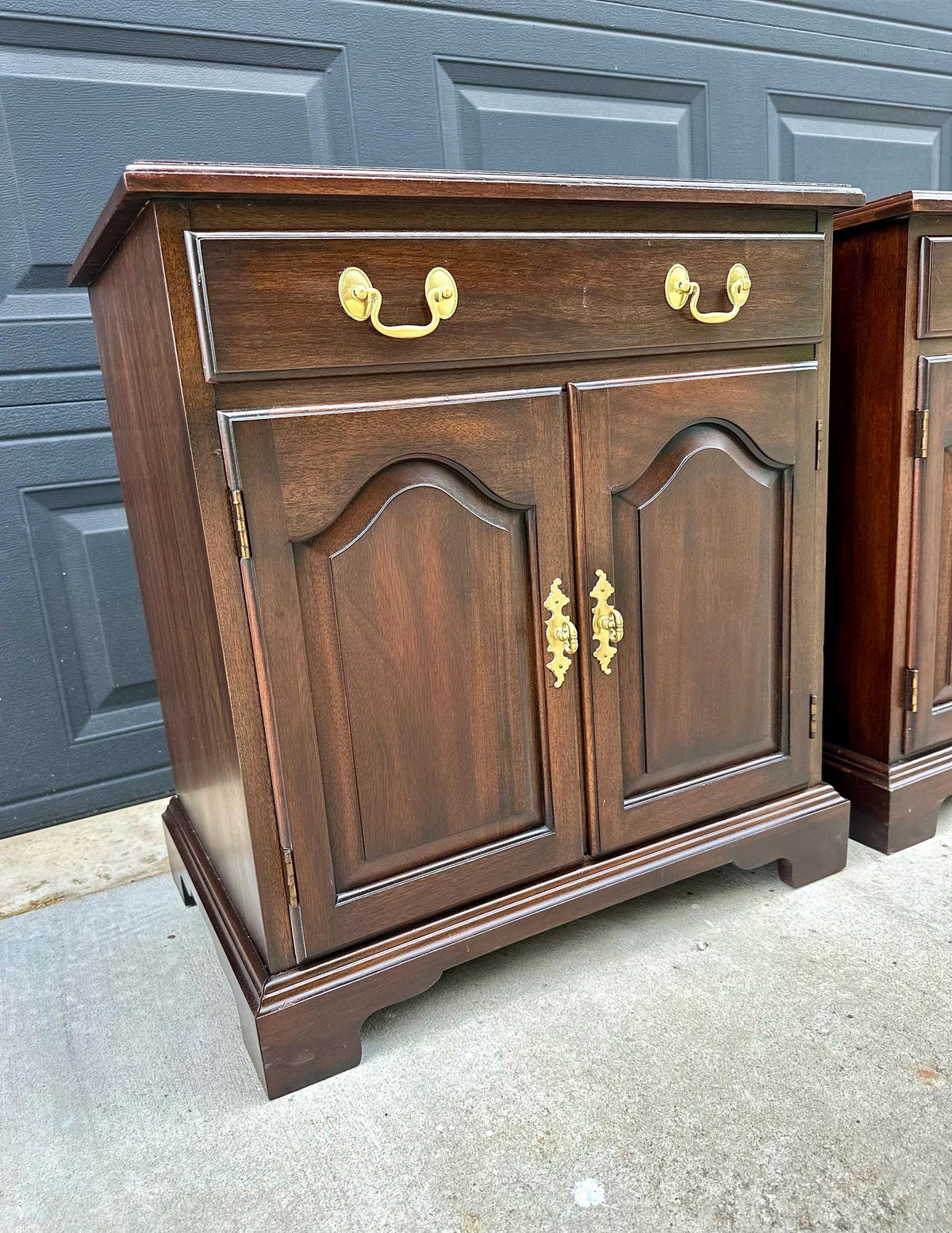 Vintage Late 20th Century Henkel Harris Solid Wood Cabinet Nightstands with Drawer – a Pair