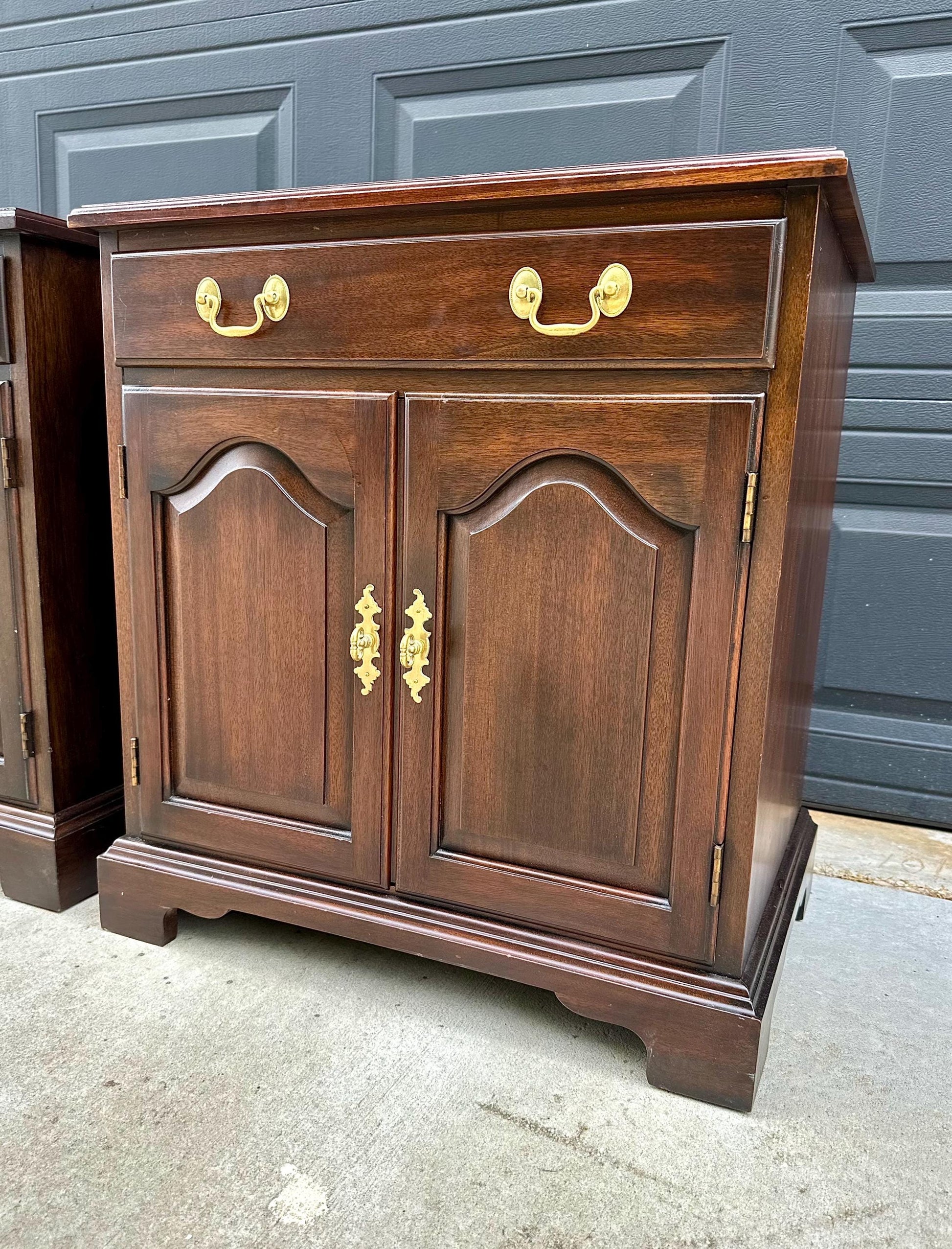 Vintage Late 20th Century Henkel Harris Solid Wood Cabinet Nightstands with Drawer – a Pair