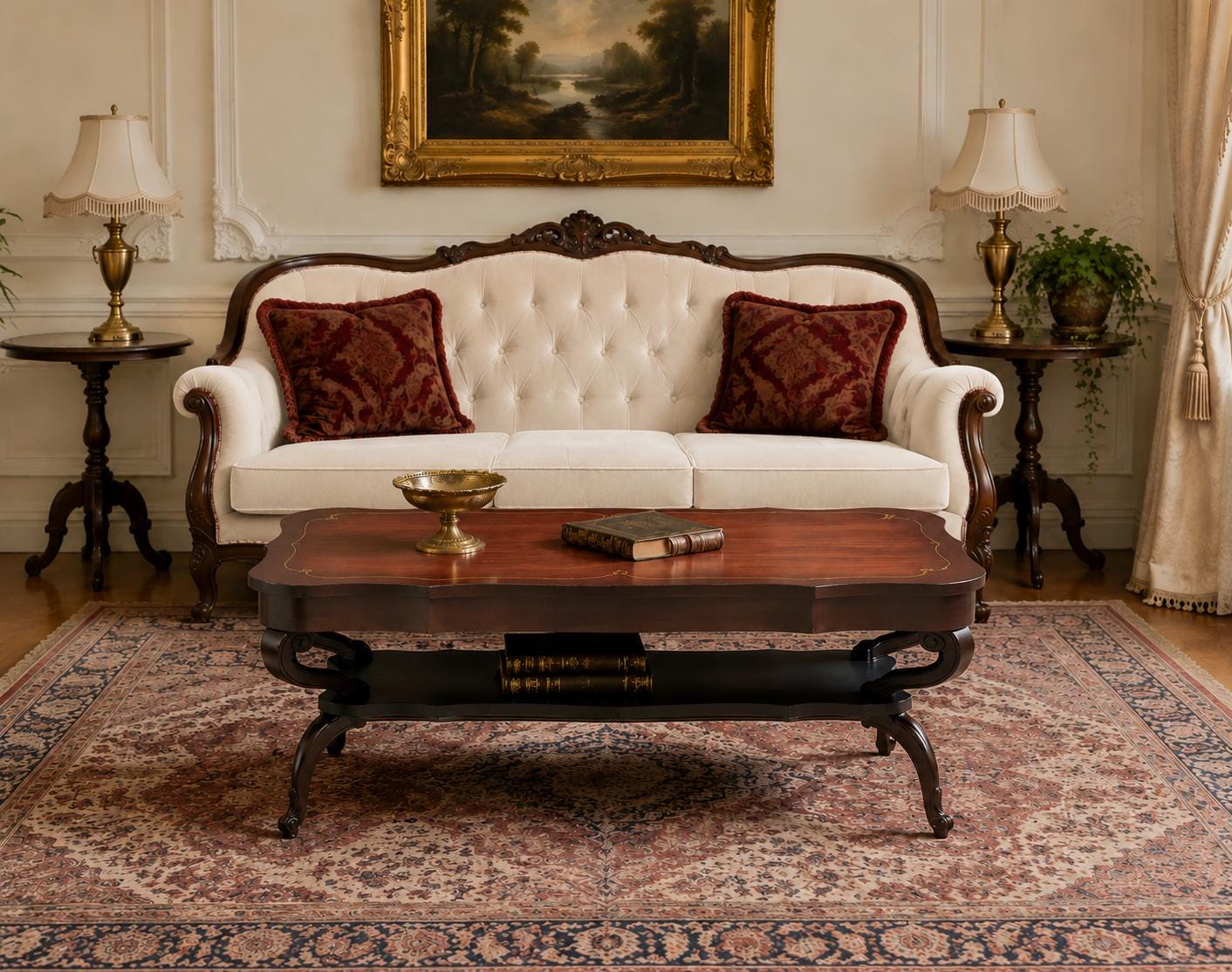 Vintage Early 20th Century Mahogany Serpentine Open Shelf Chippendale Coffee Table