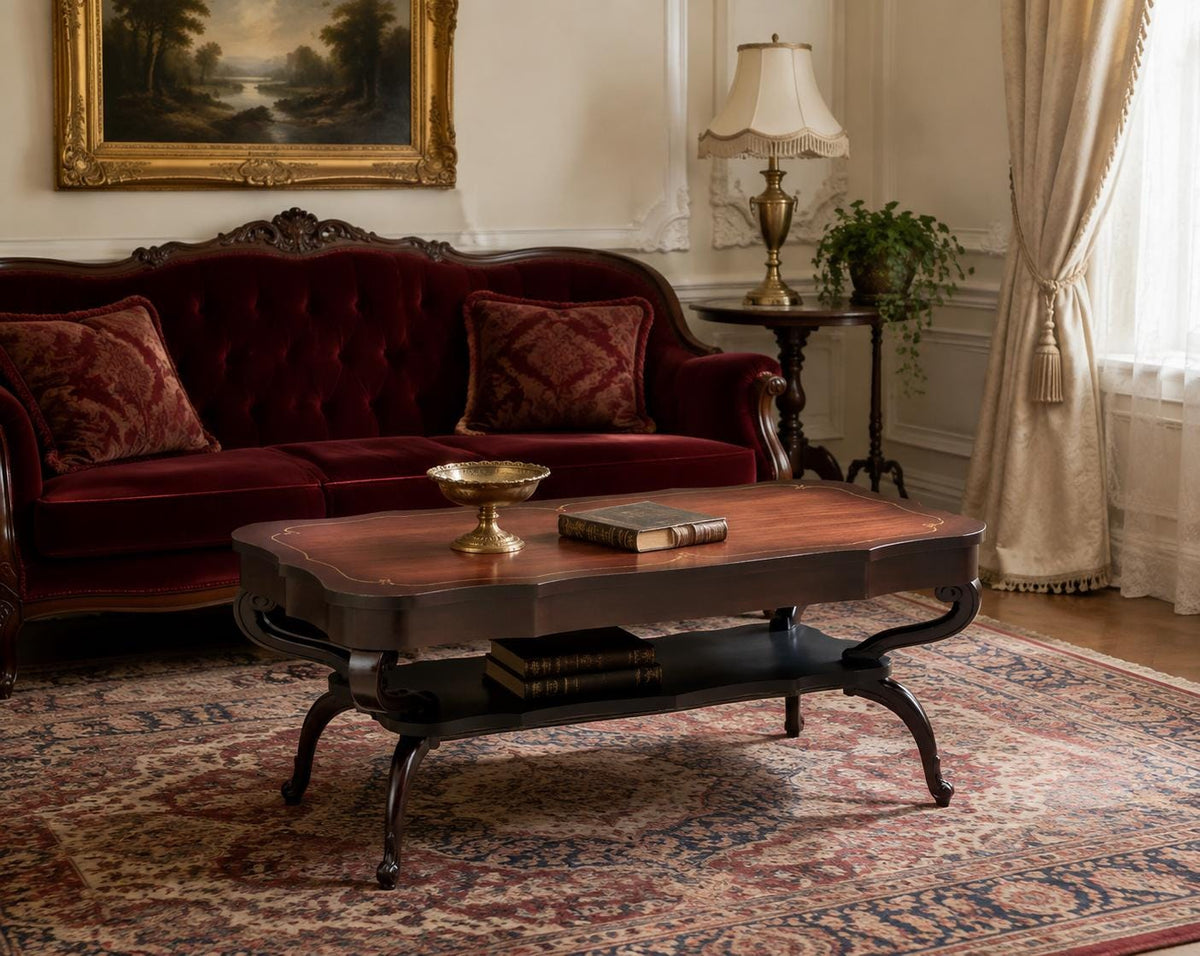 Vintage Early 20th Century Mahogany Serpentine Open Shelf Chippendale Coffee Table