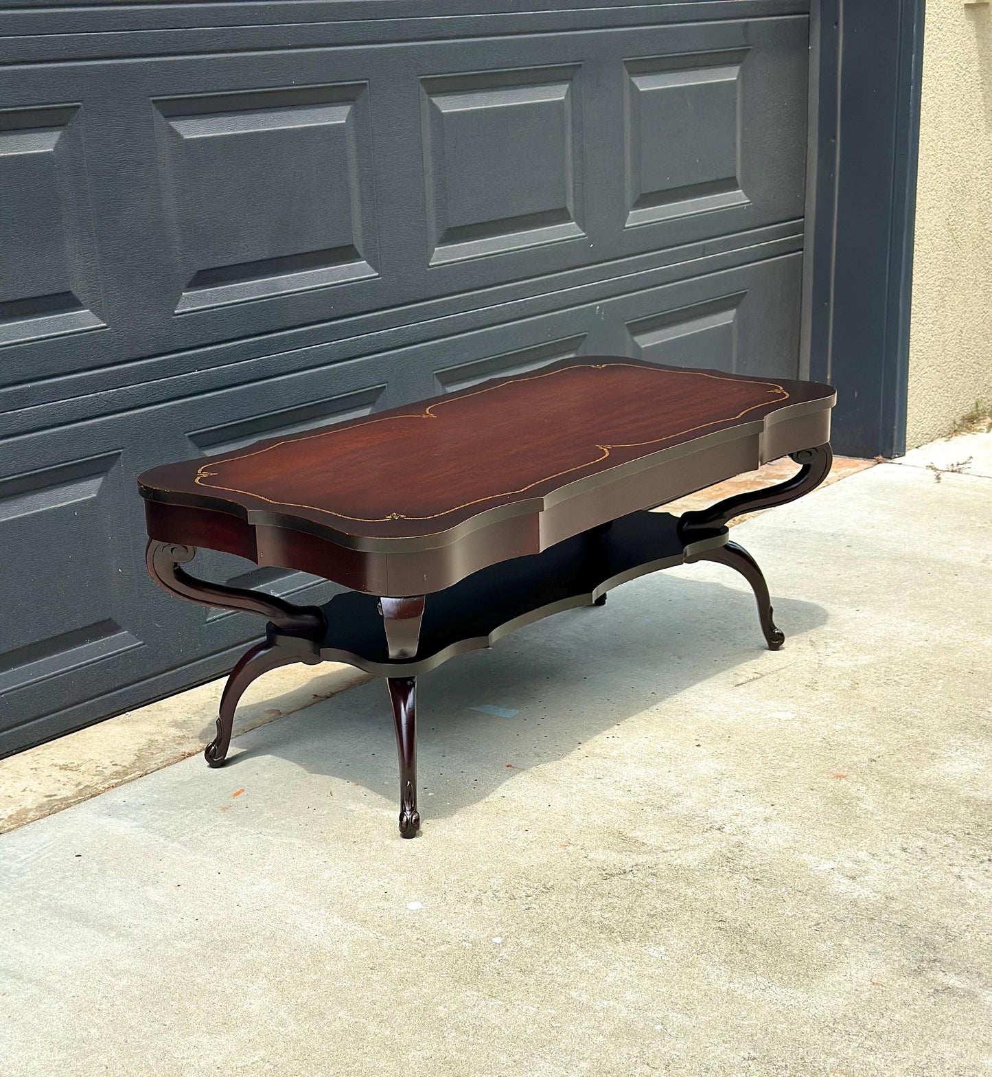 Vintage Early 20th Century Mahogany Serpentine Open Shelf Chippendale Coffee Table