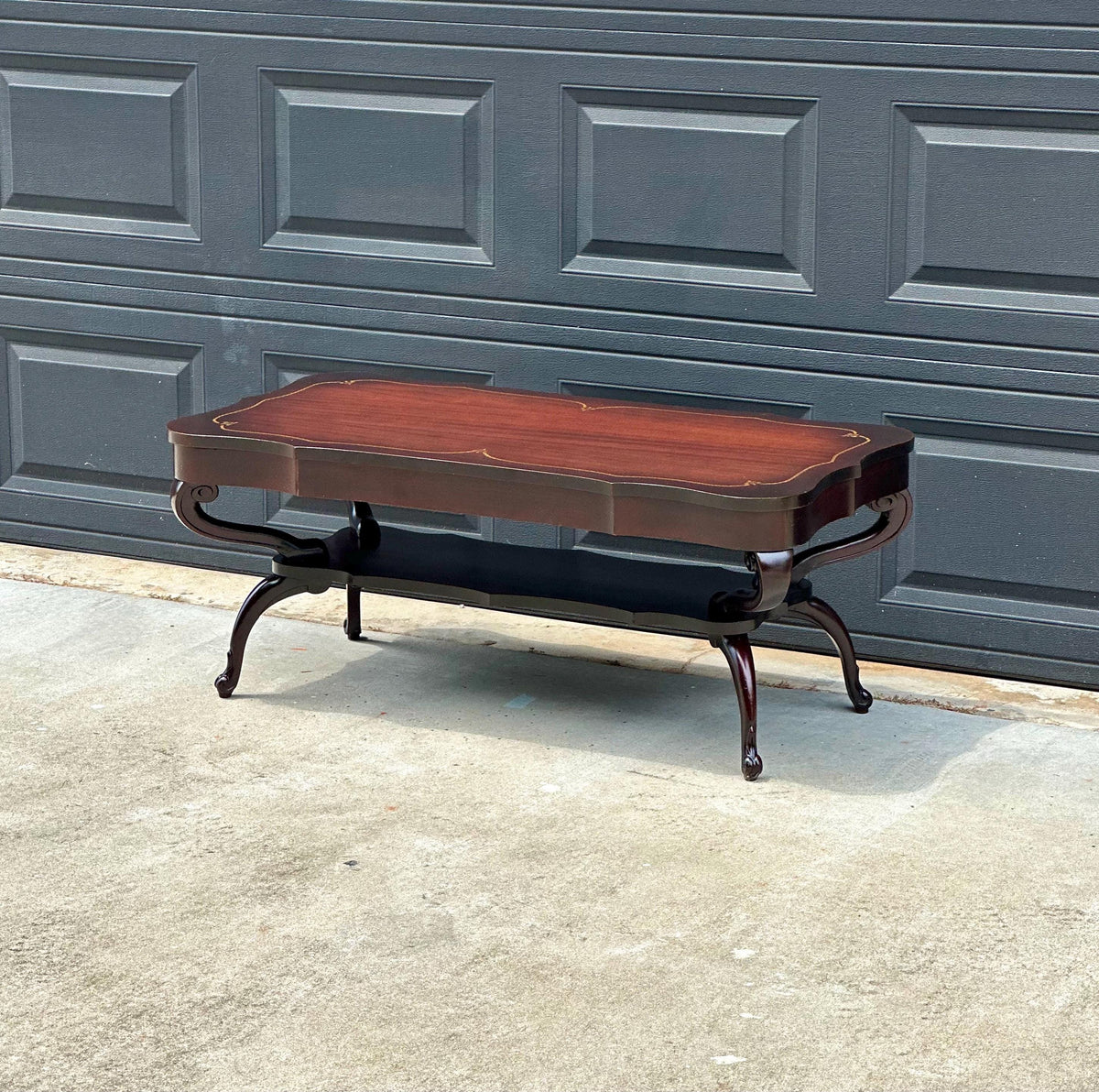 Vintage Early 20th Century Mahogany Serpentine Open Shelf Chippendale Coffee Table