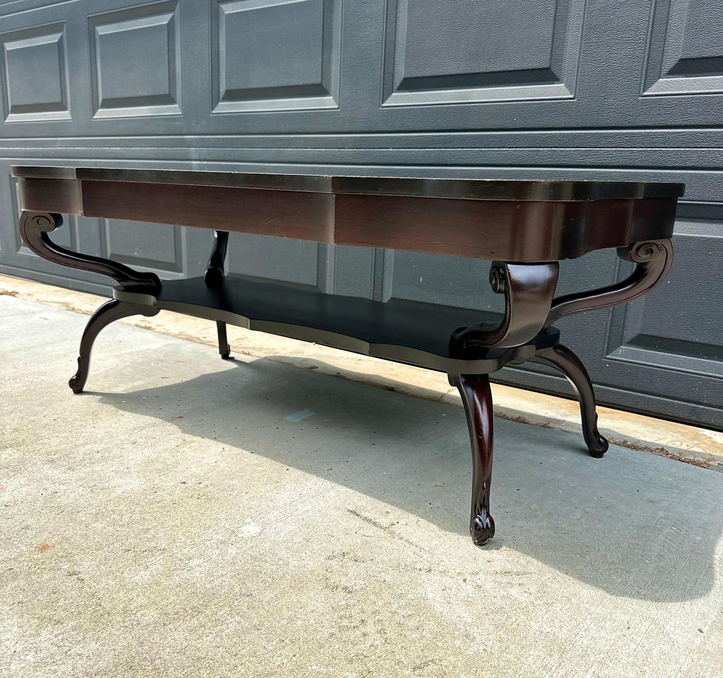 Vintage Early 20th Century Mahogany Serpentine Open Shelf Chippendale Coffee Table