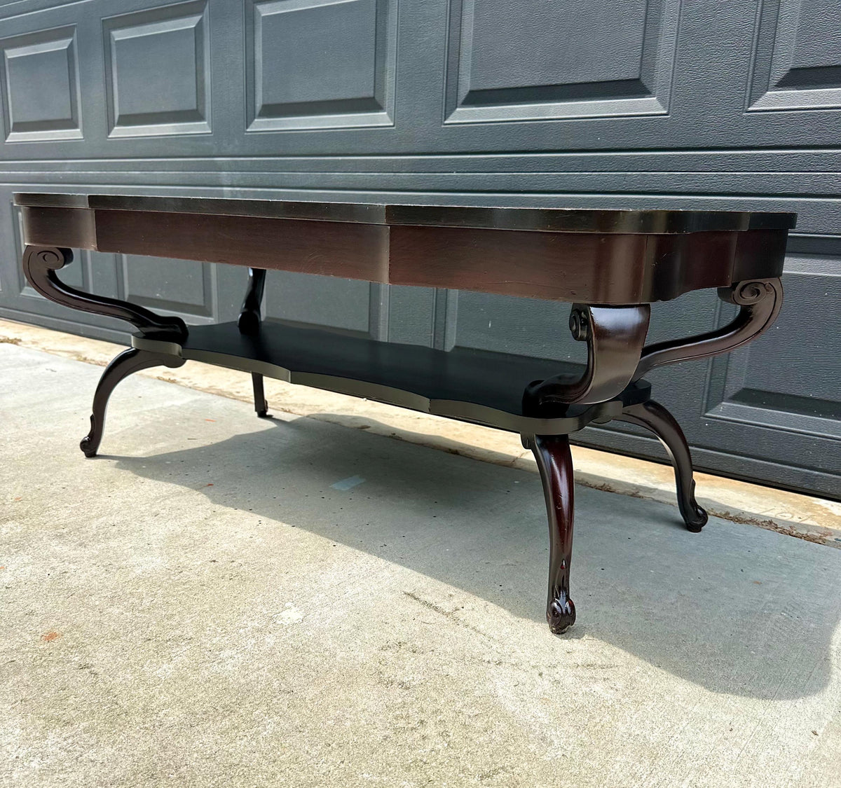 Vintage Early 20th Century Mahogany Serpentine Open Shelf Chippendale Coffee Table