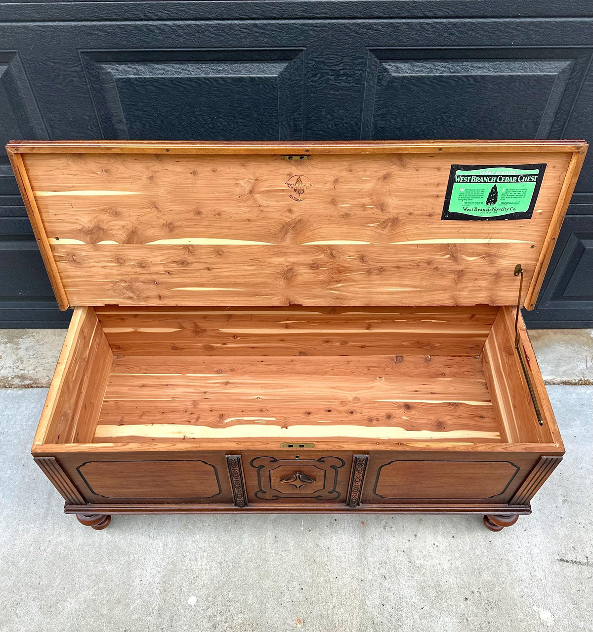 Antique Early 20th Century West Branch Cedar Trunk Lift Top Storage Entry Bench | Raised Wood Chest 45" Wide