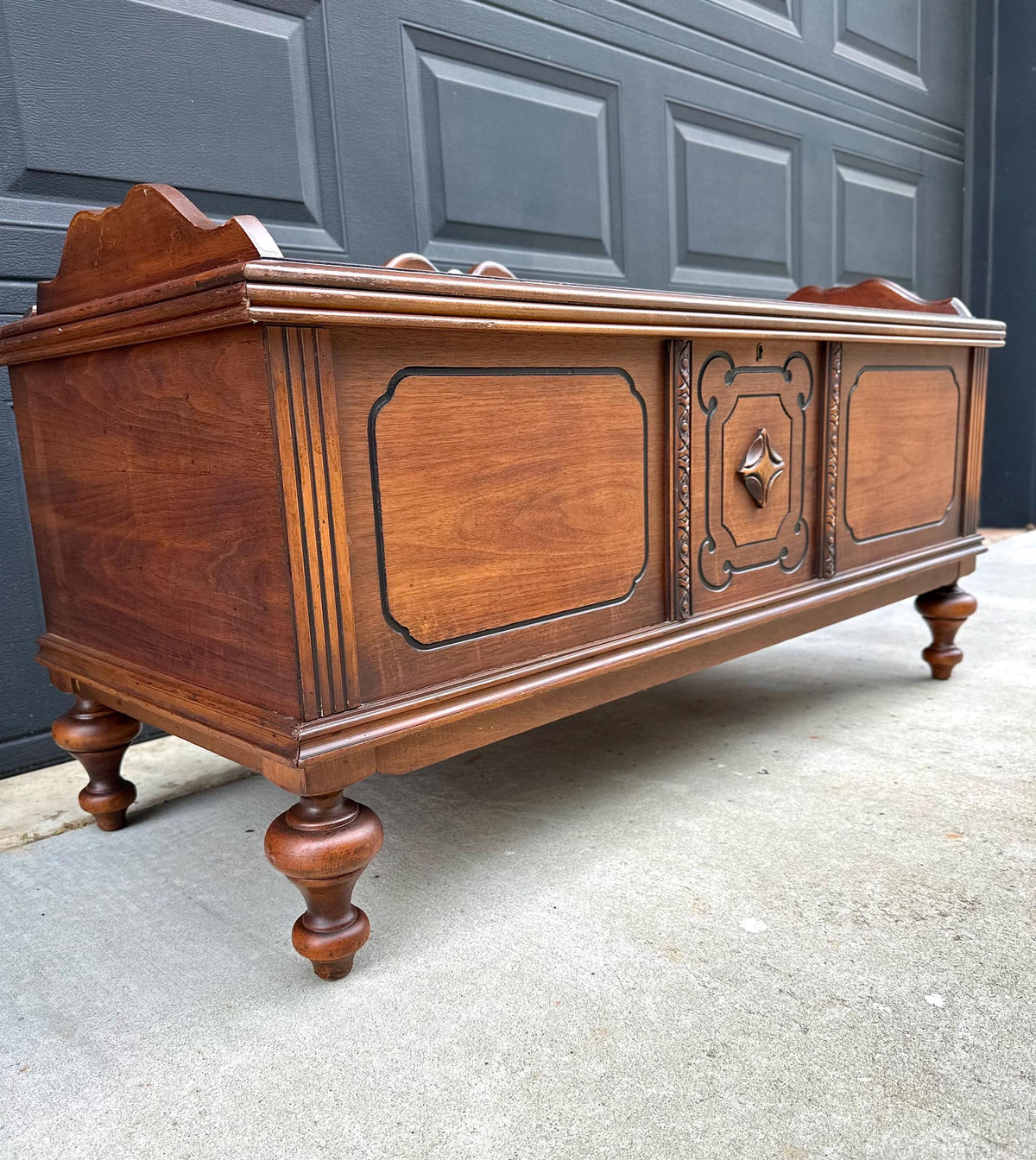 Antique Early 20th Century West Branch Cedar Trunk Lift Top Storage Entry Bench | Raised Wood Chest 45" Wide
