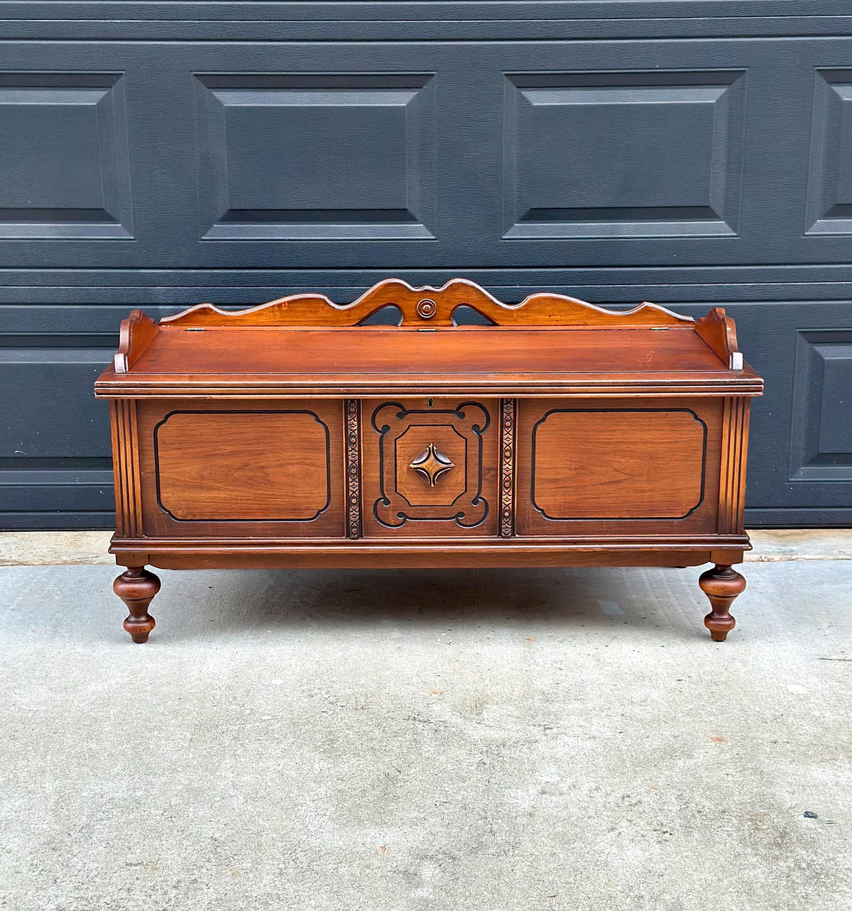 Antique Early 20th Century West Branch Cedar Trunk Lift Top Storage Entry Bench | Raised Wood Chest 45" Wide